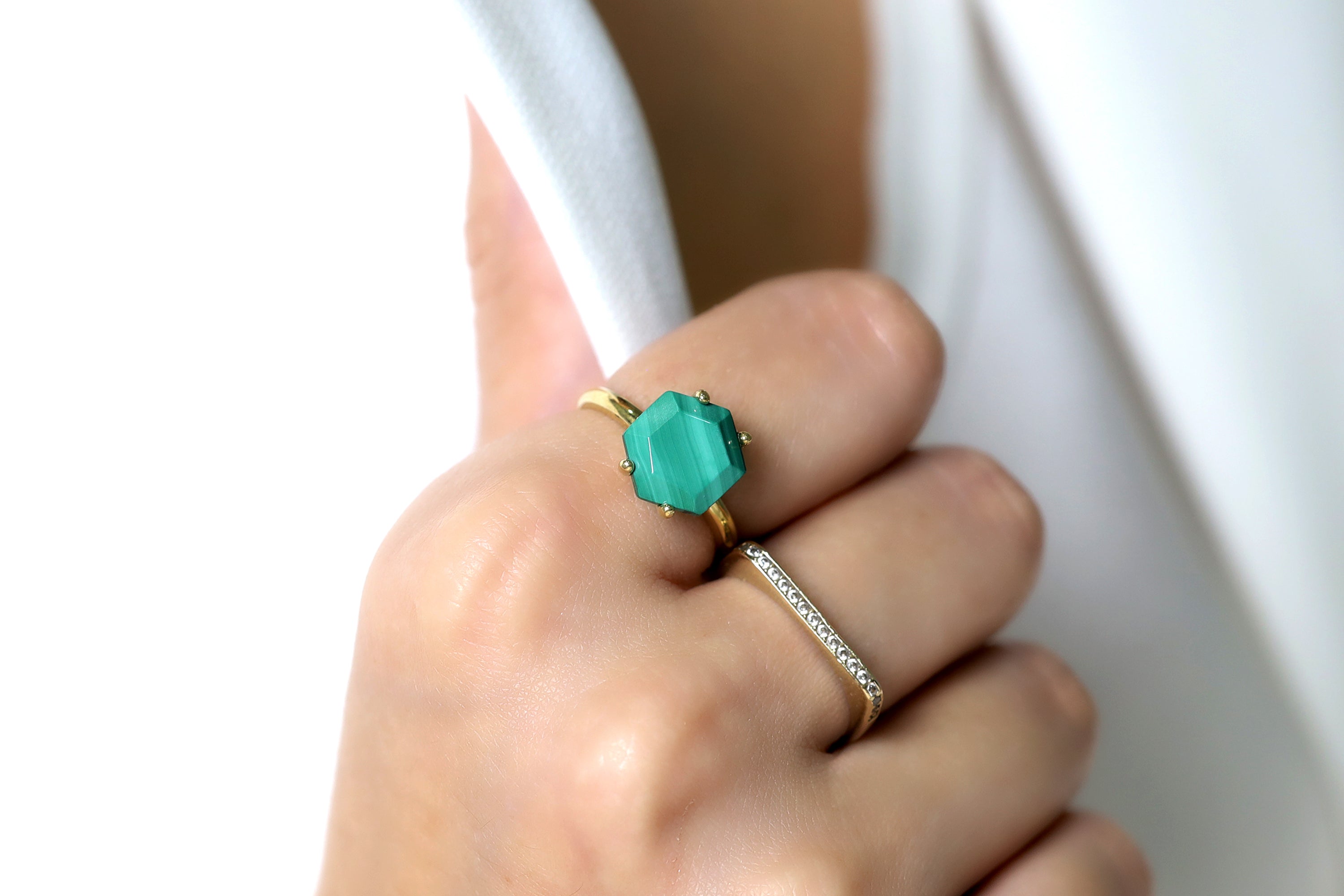 Luxurious Gold Malachite Solitaire Ring Rings Anemone Unique