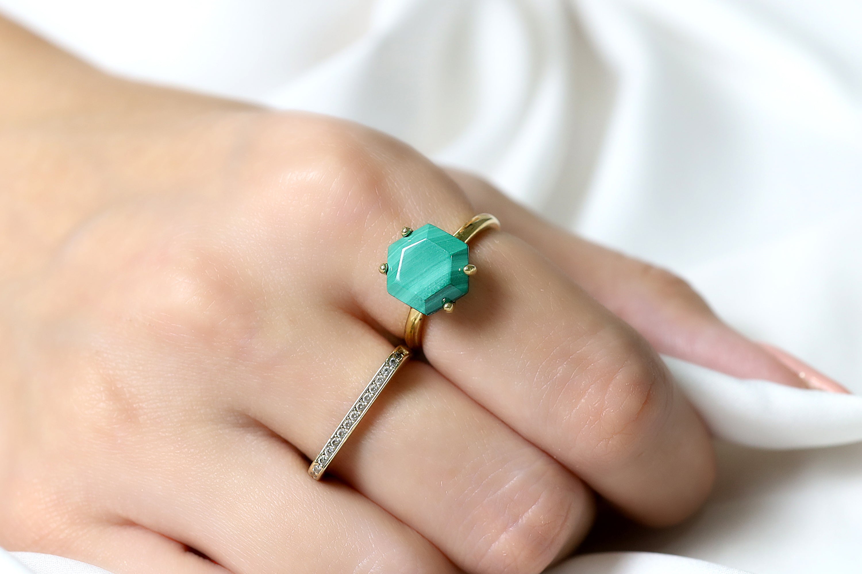 Luxurious Gold Malachite Solitaire Ring Rings Anemone Unique