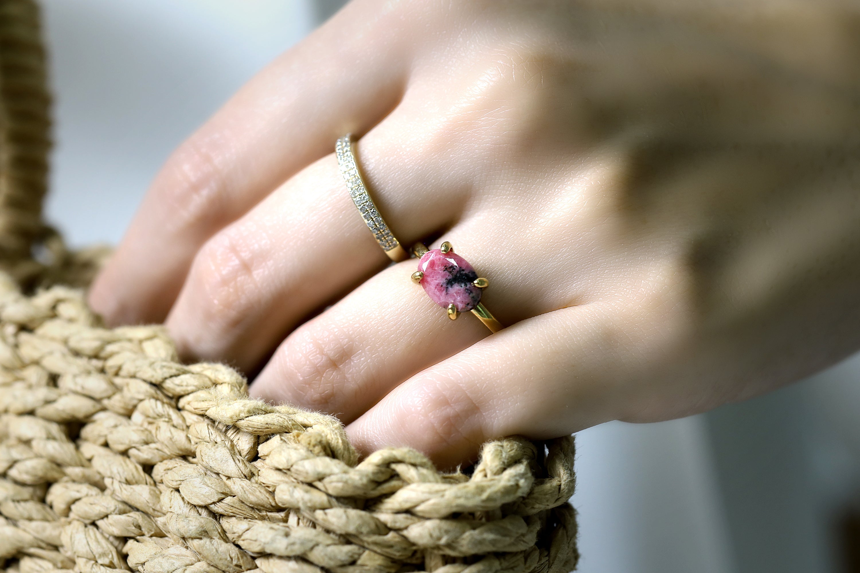Stackable Rhodonite Ring in 18k Gold Rings Anemone Unique