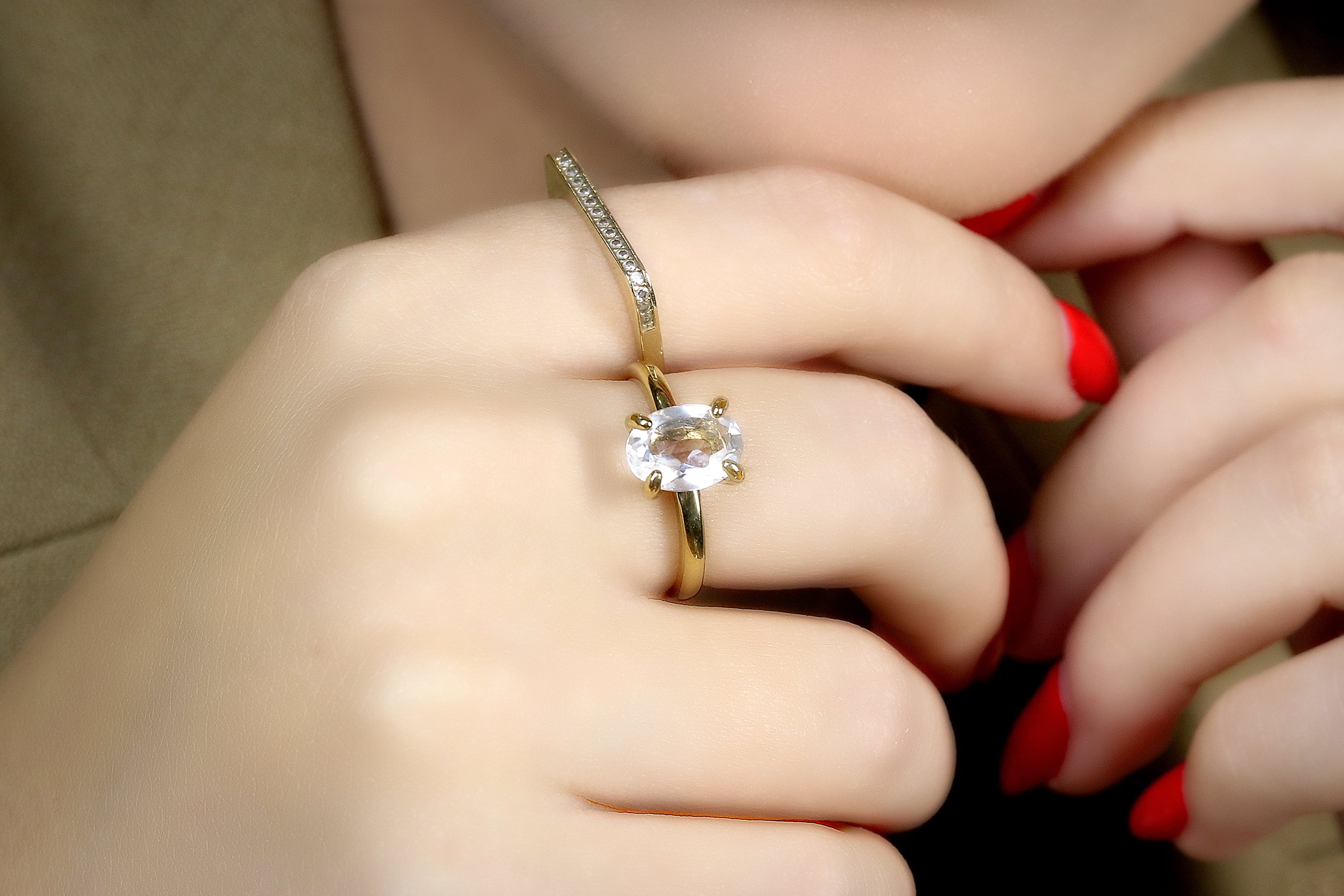 Chic Solitaire Crystal Quartz Gold Ring Rings Anemone Unique