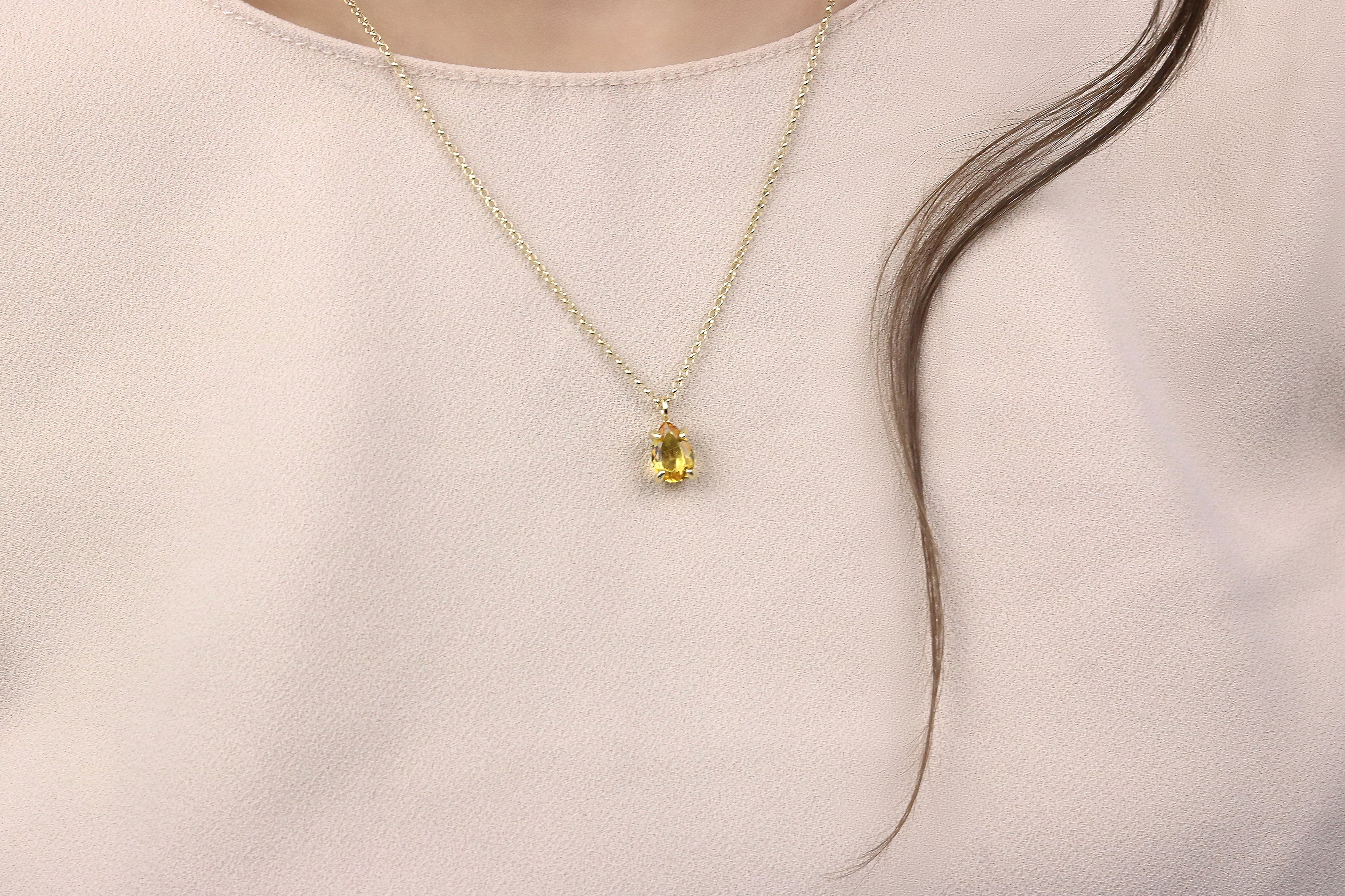 Simple Pear Citrine Pendant Necklace in Gold necklaces Anemone Unique