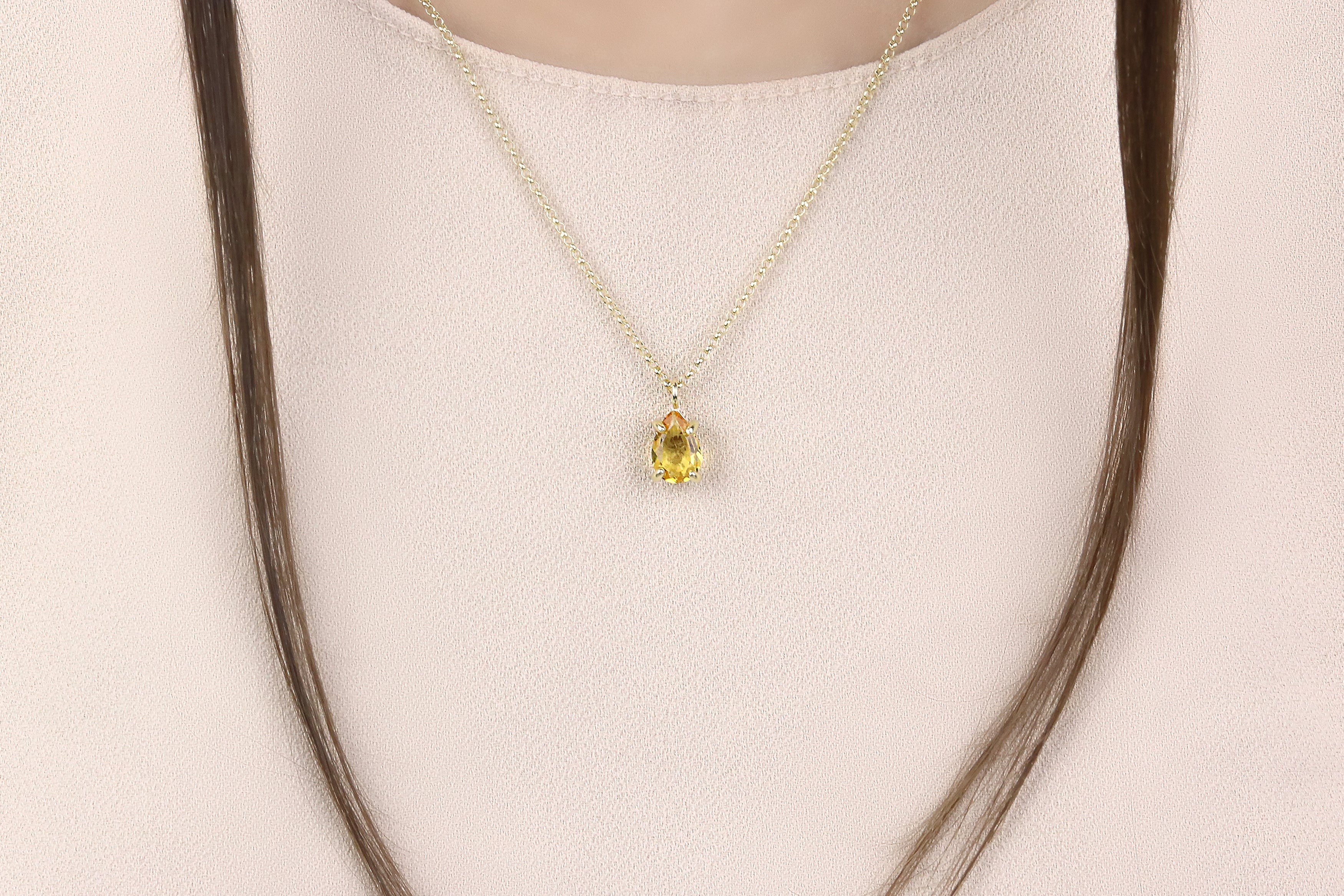 Simple Pear Citrine Pendant Necklace in Gold necklaces Anemone Unique