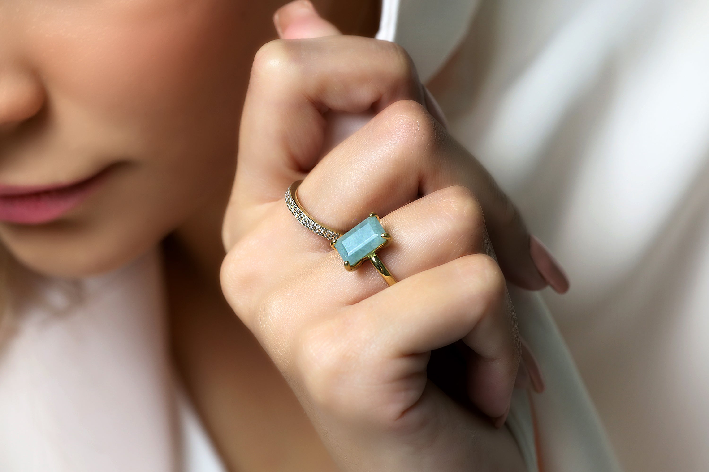 Lovely Aquamarine Cocktail Gold Ring Rings Anemone Unique