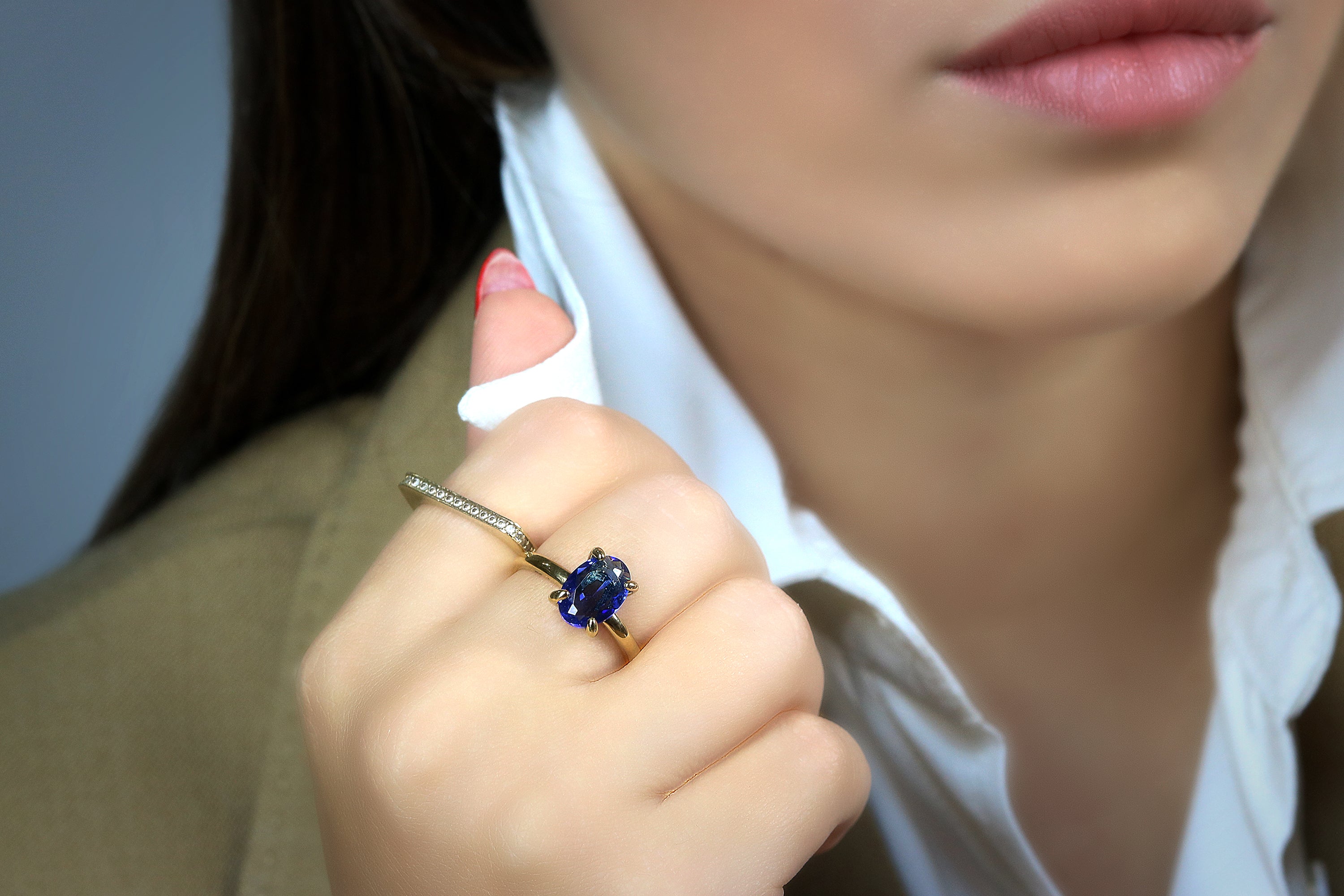 Delicate Blue Sapphire Gold Ring Rings Anemone Unique
