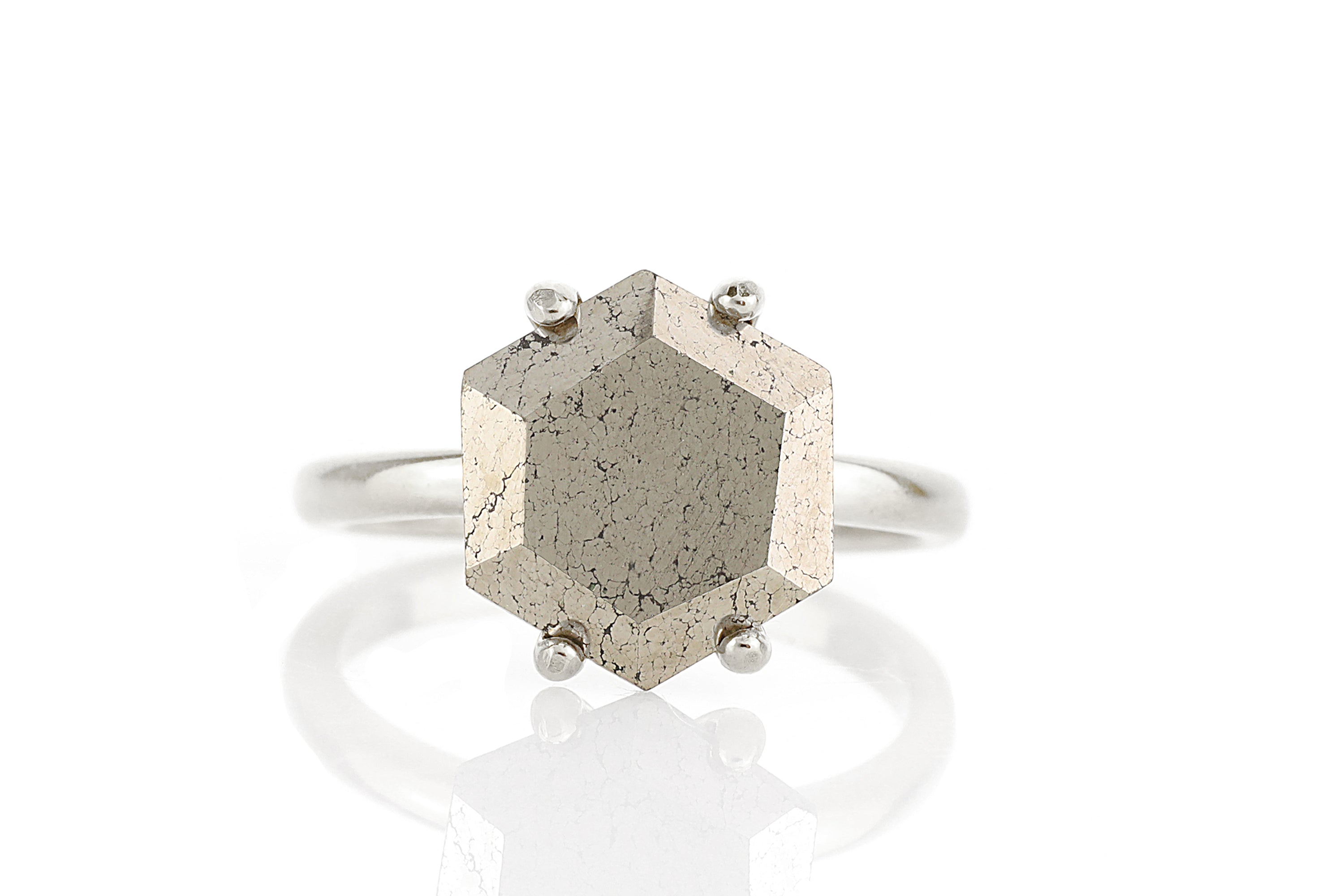 Hexagon Pyrite Stone Gold Ring Rings Anemone Unique