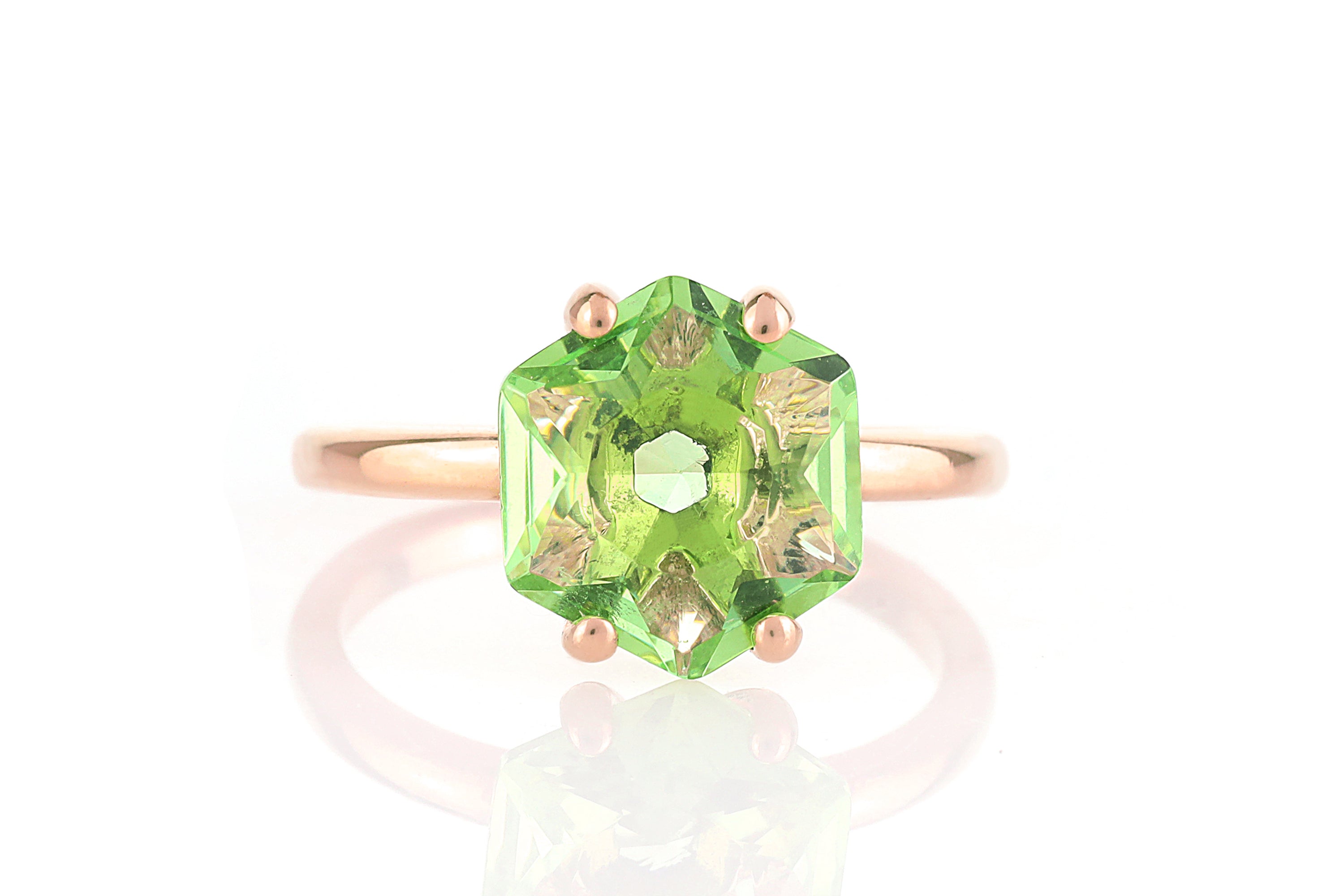 Hexagon Cut Green Tourmaline Solitaire Ring Rings Anemone Unique