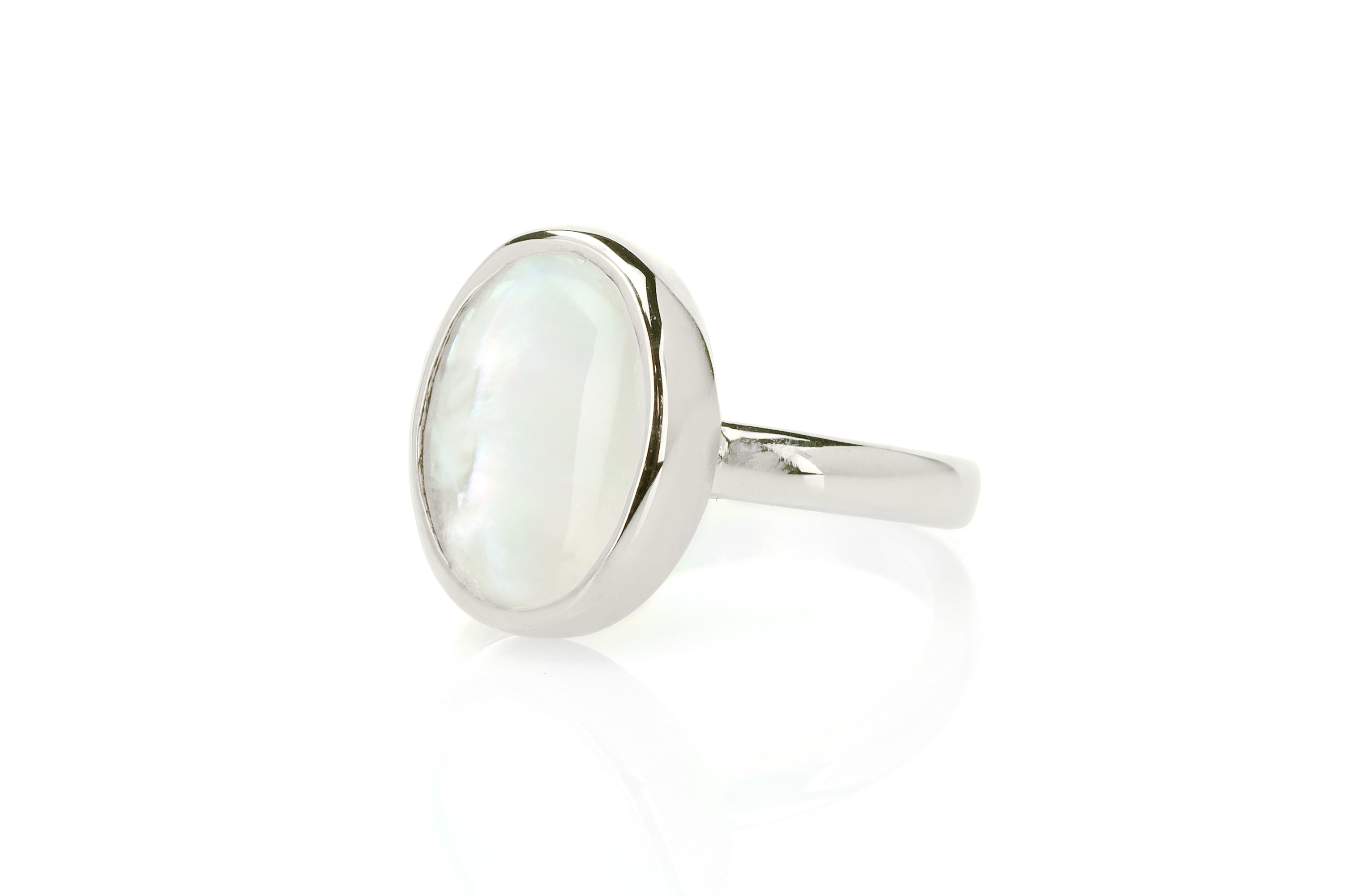 Mother of Pearl Oval Bezel Set Gold Ring Rings Anemone Limited