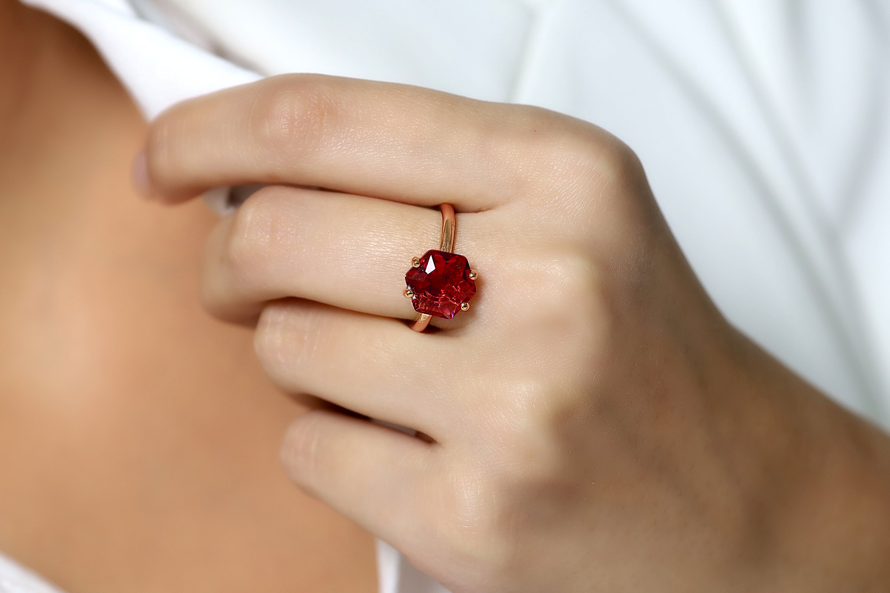Sterling Silver Hexagon Cut Pink Tourmaline Ring Rings Anemone Unique