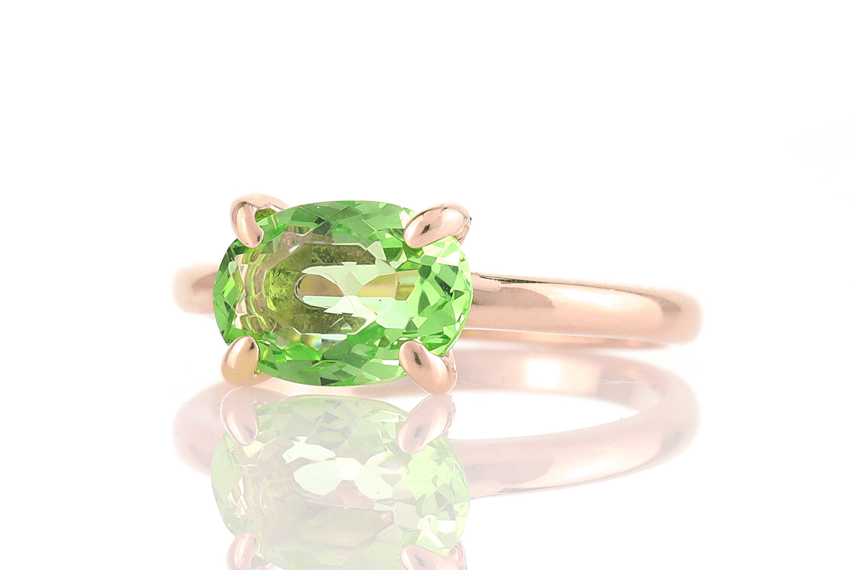 Green Tourmaline Solitaire Ring in 14k Gold Rings Anemone Unique