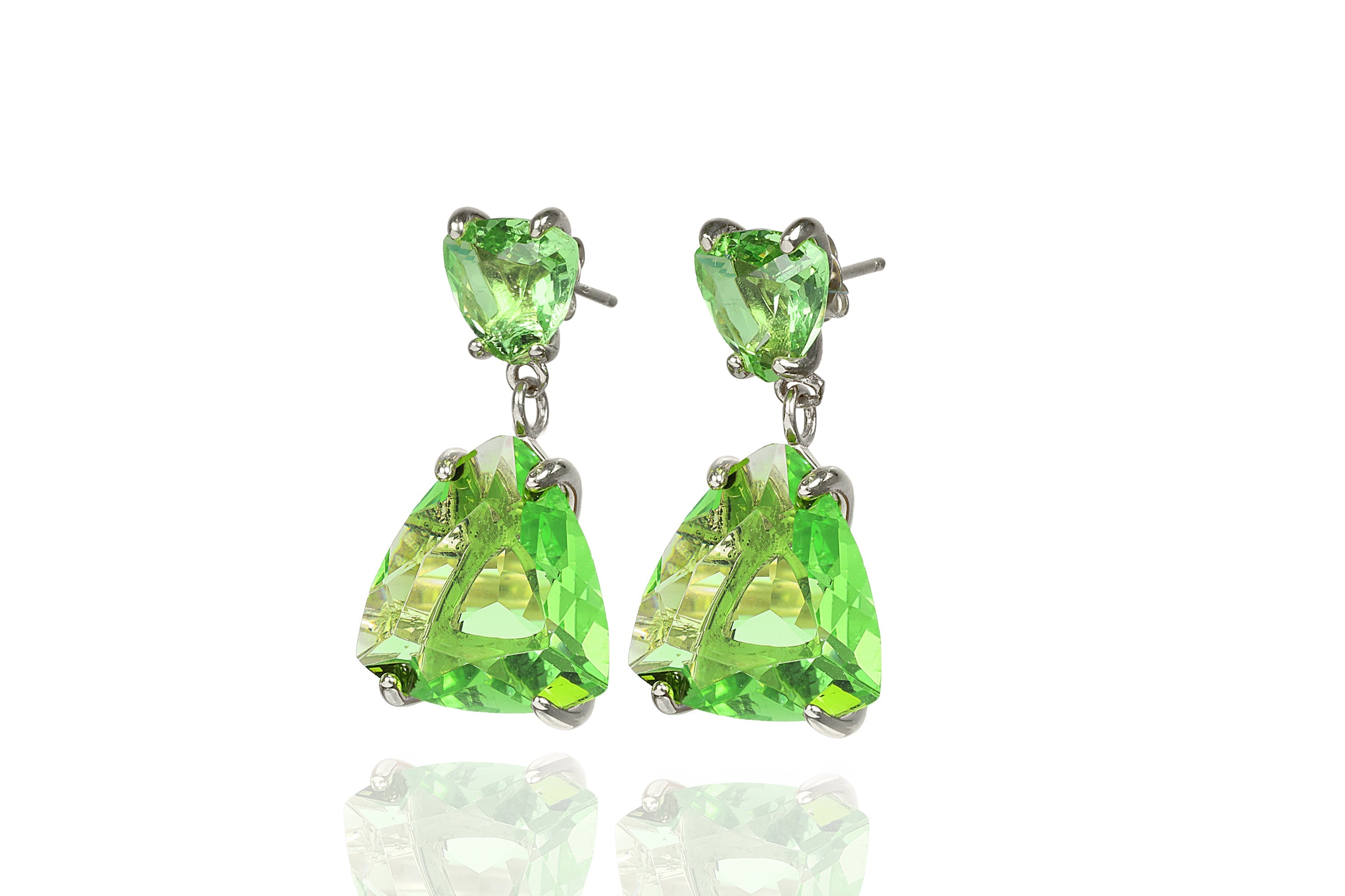 Trillion Cut Long Green Tourmaline Gold Earrings Earrings Anemone Jewelry