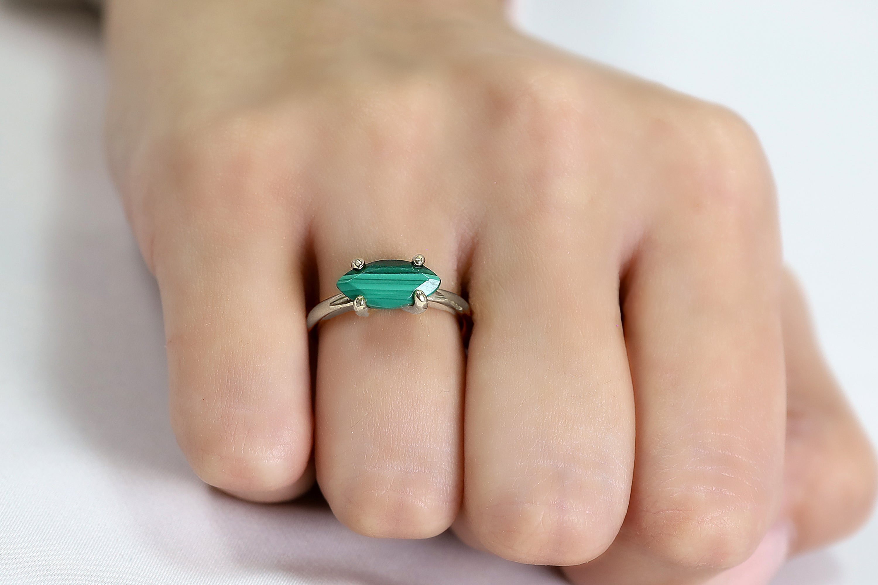 Horizontal Marquise Malachite Gold Filled Ring Rings Anemone Unique