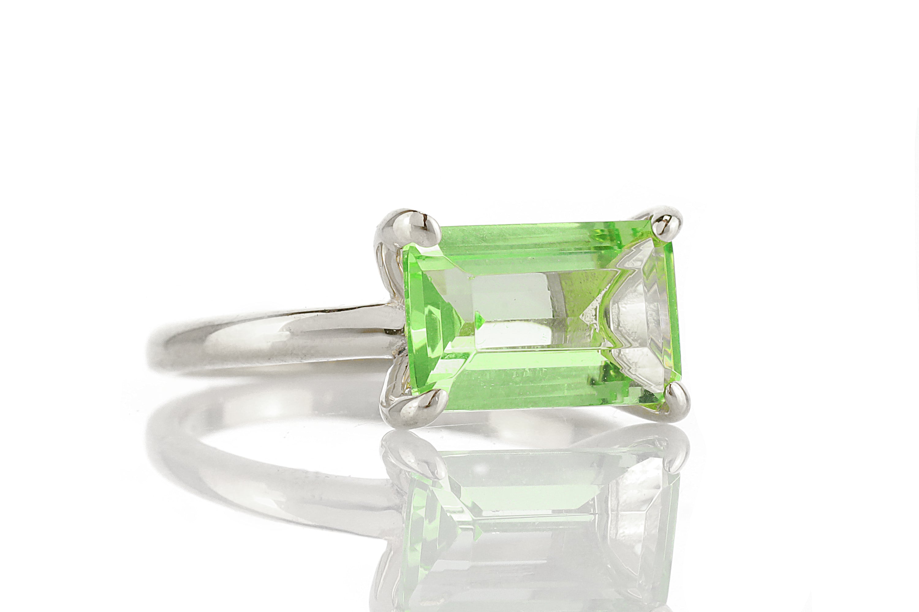 Green Tourmaline Emerald Cut Solitaire Gold Ring Rings Anemone Unique