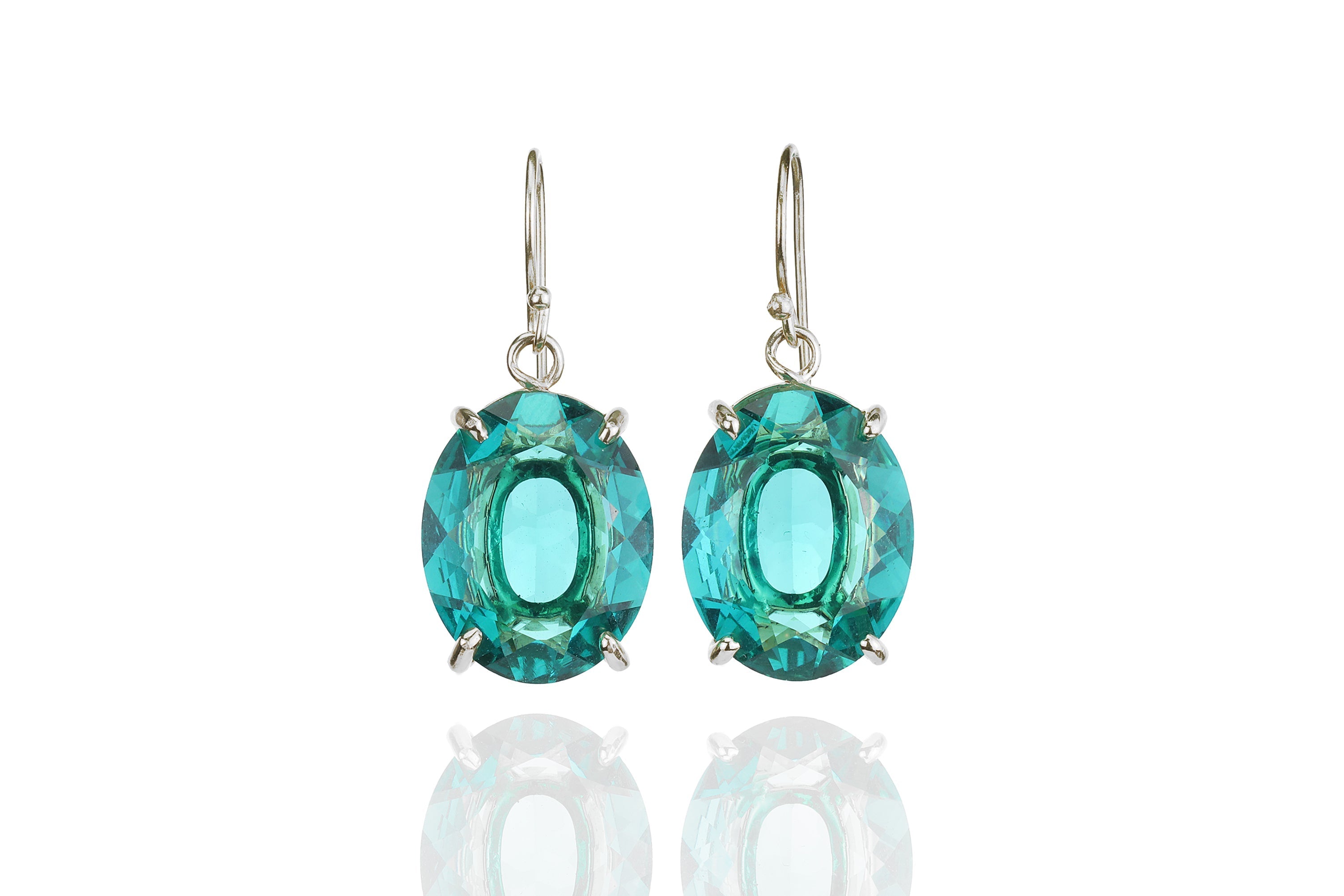 Gold Blue Tourmaline Oval Gemstone Dangle Earrings Earrings Anemone Jewelry