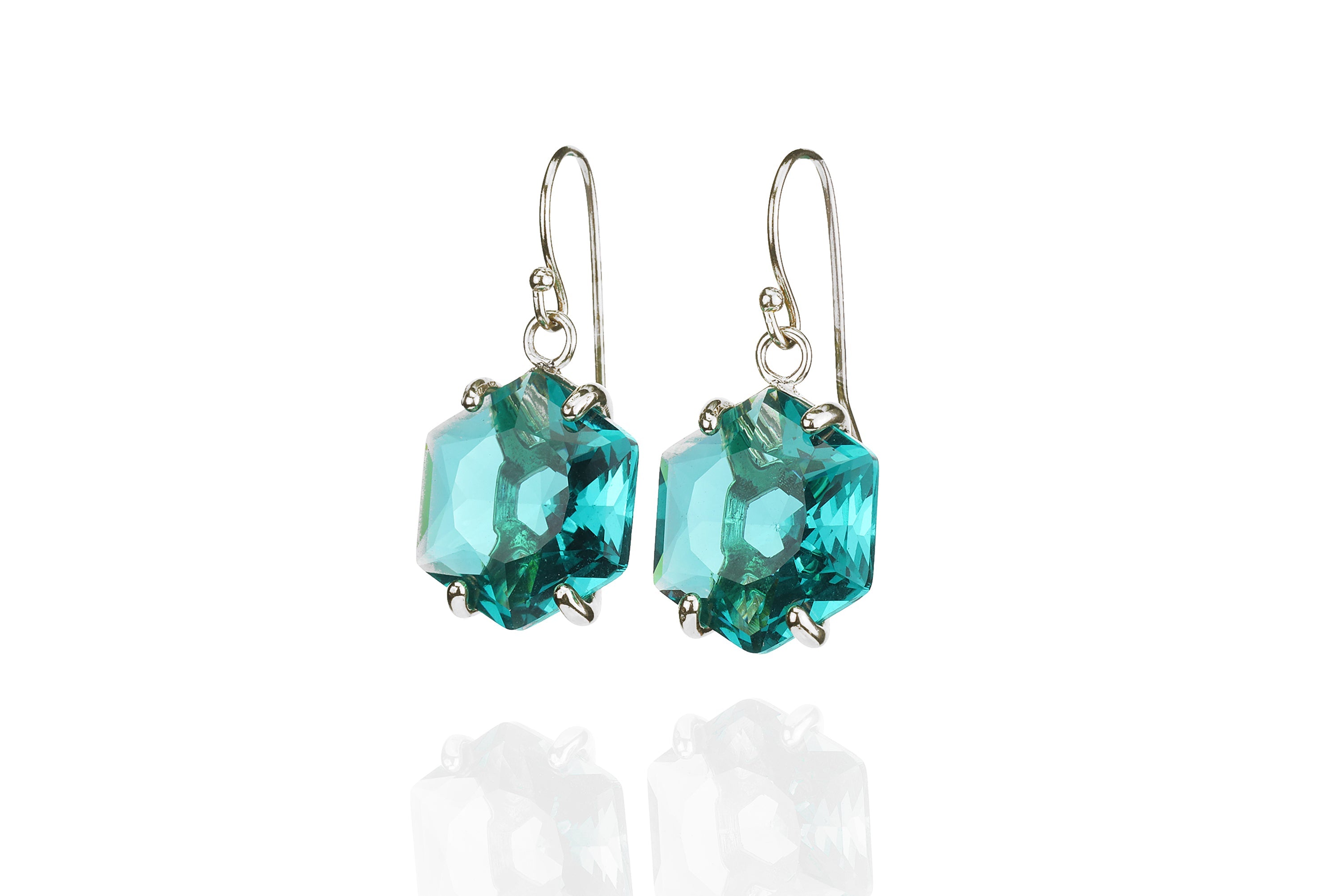 Gold Hexagon Cut Blue Tourmaline Dangle Earrings Earrings Anemone Jewelry