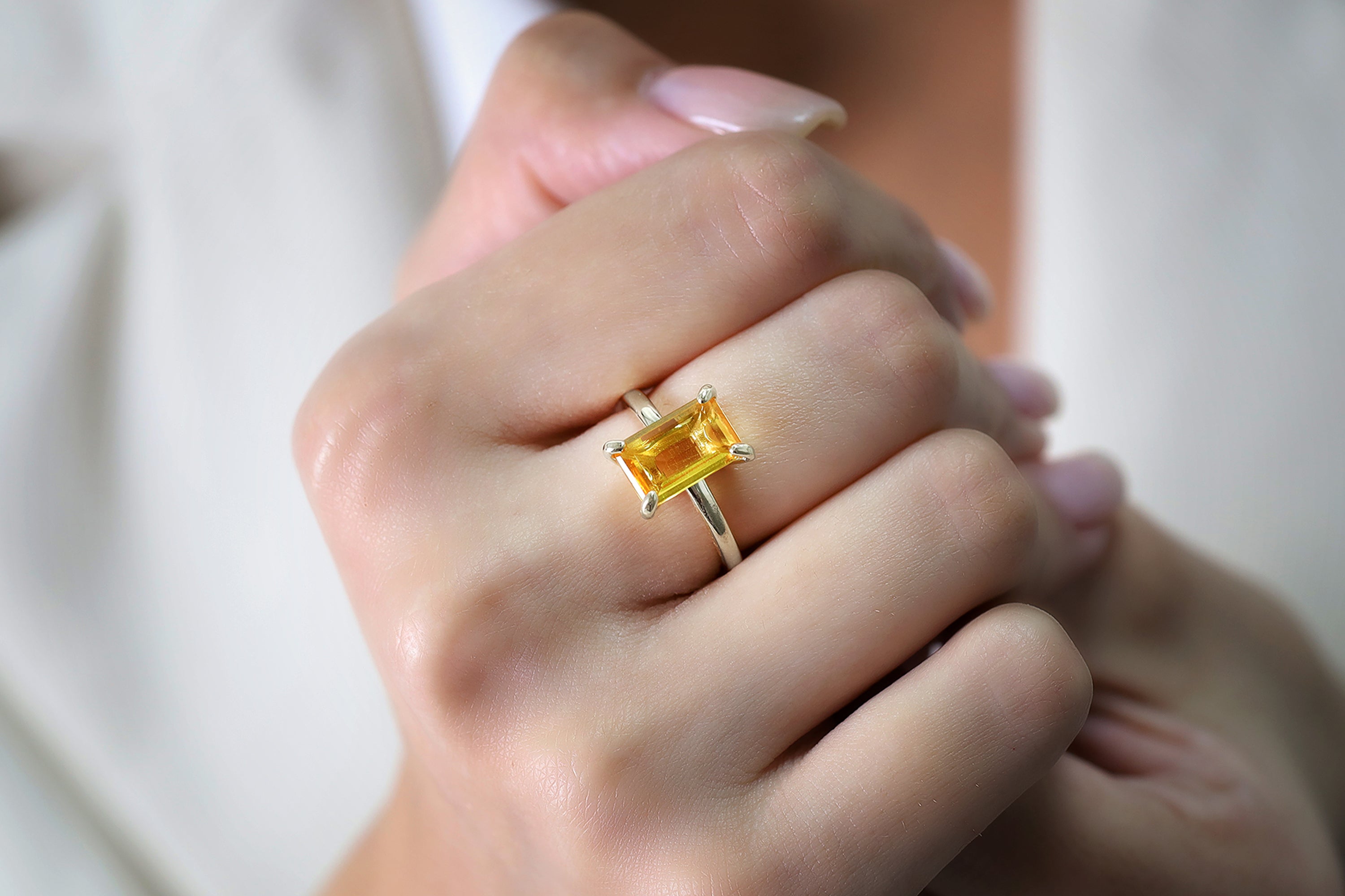 14k Rose Gold Rectangle Citrine Ring Rings Anemone Unique