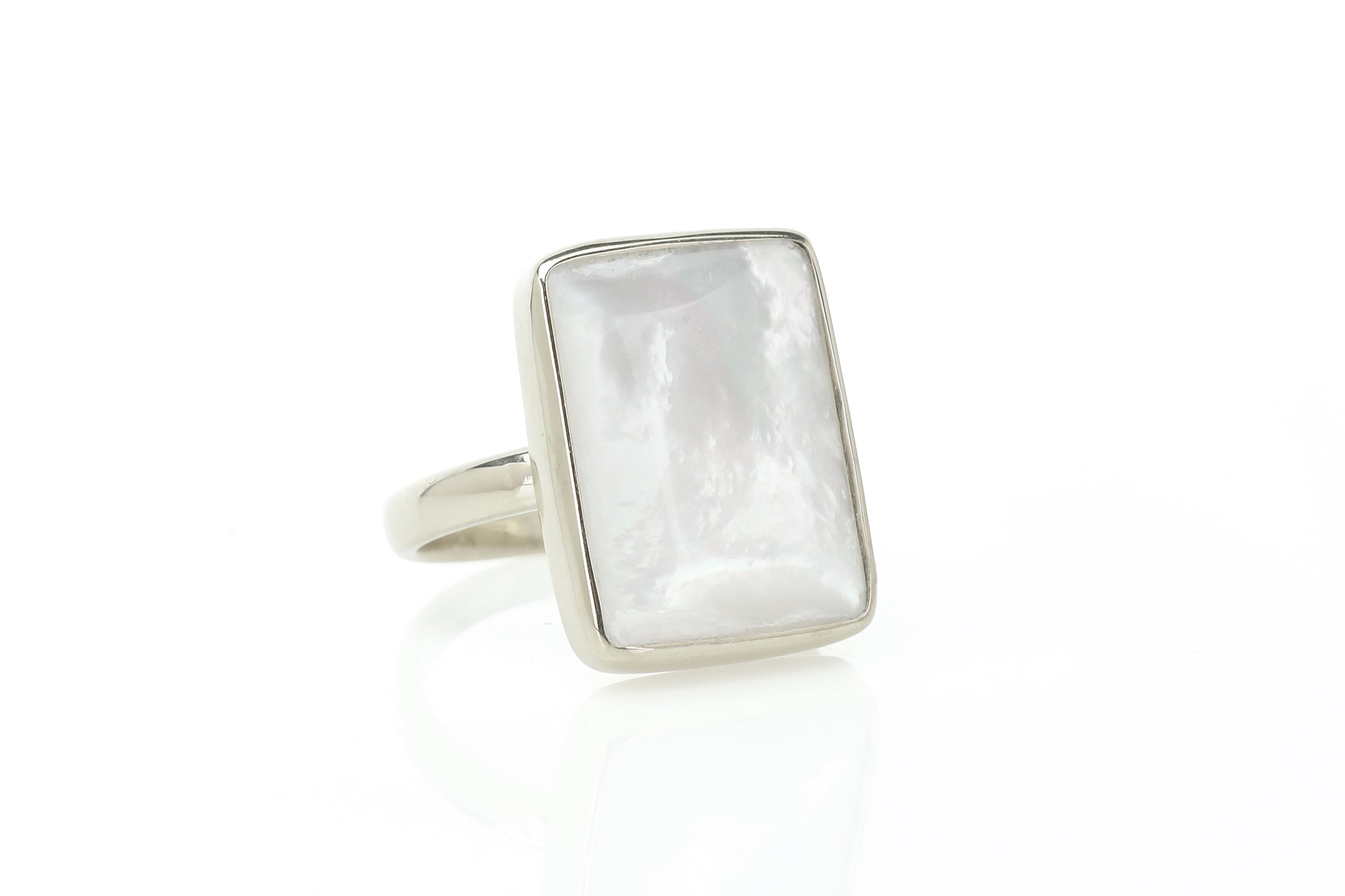 Mother of Pearl Bezel Set Rectangle Gold Ring Rings Anemone Limited