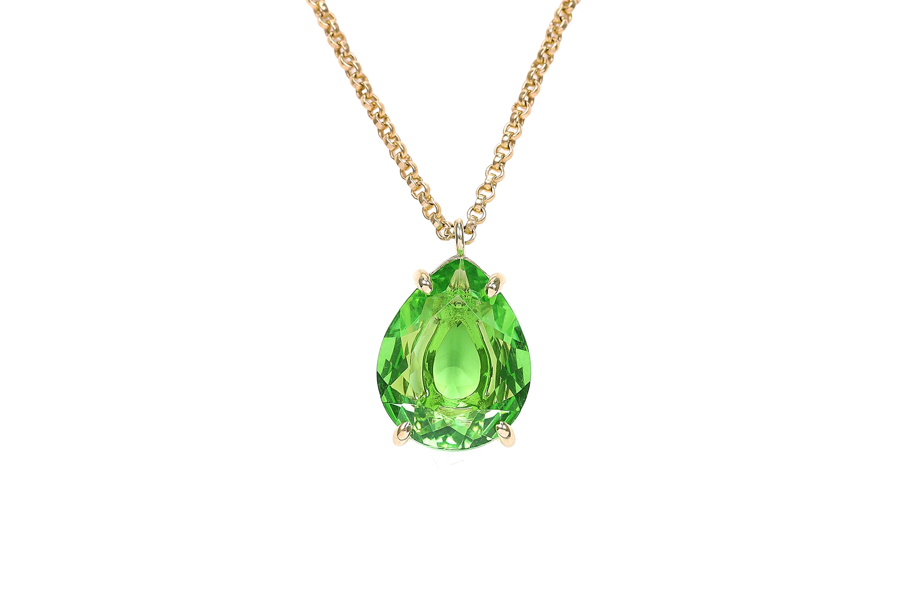 Green Tourmaline Pear Cut Gold Pendant Necklace necklaces Anemone Jewelry