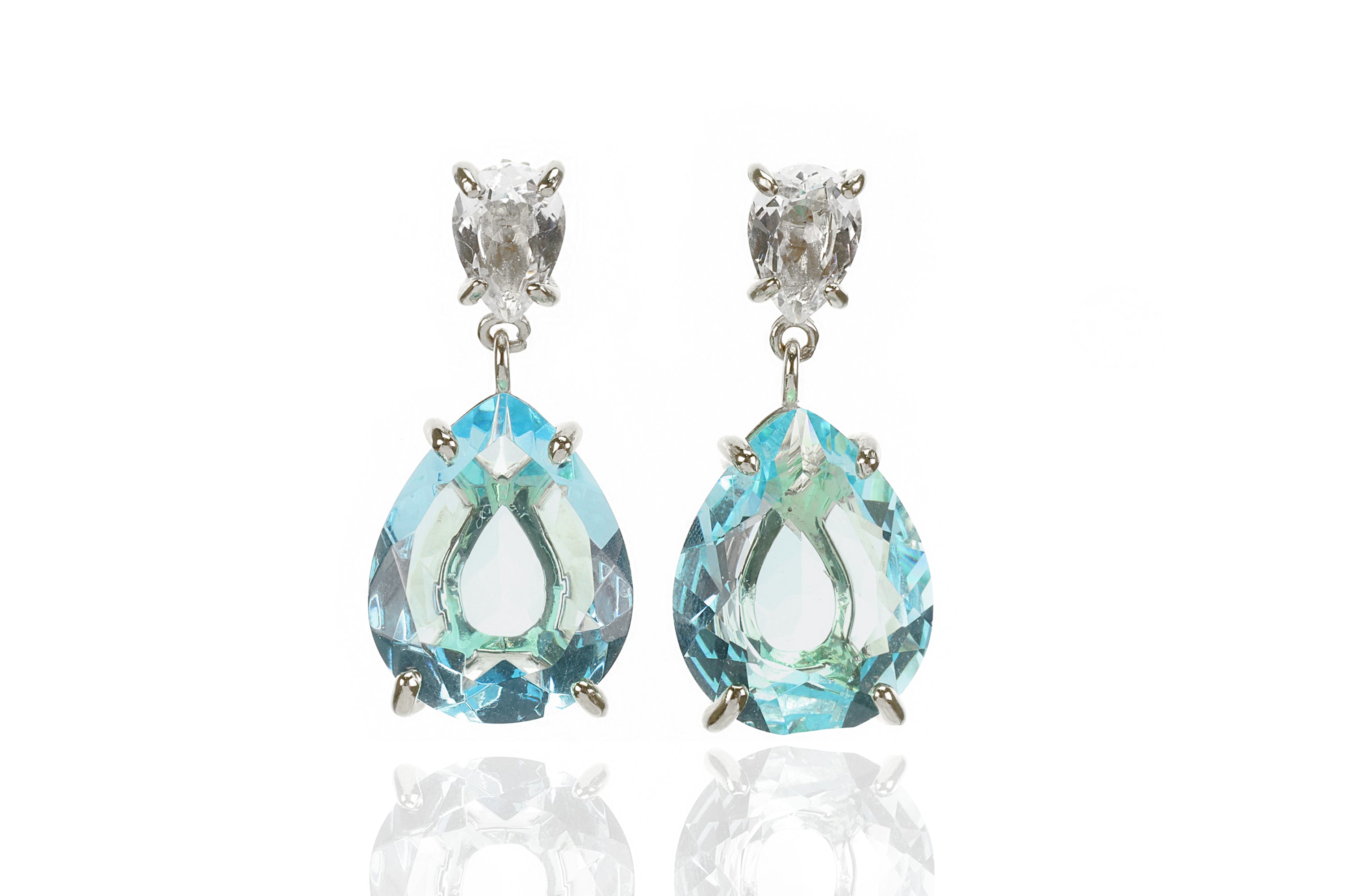 Pear Crystal Quartz and Blue Topaz Gold Earrings Earrings Anemone Jewelry