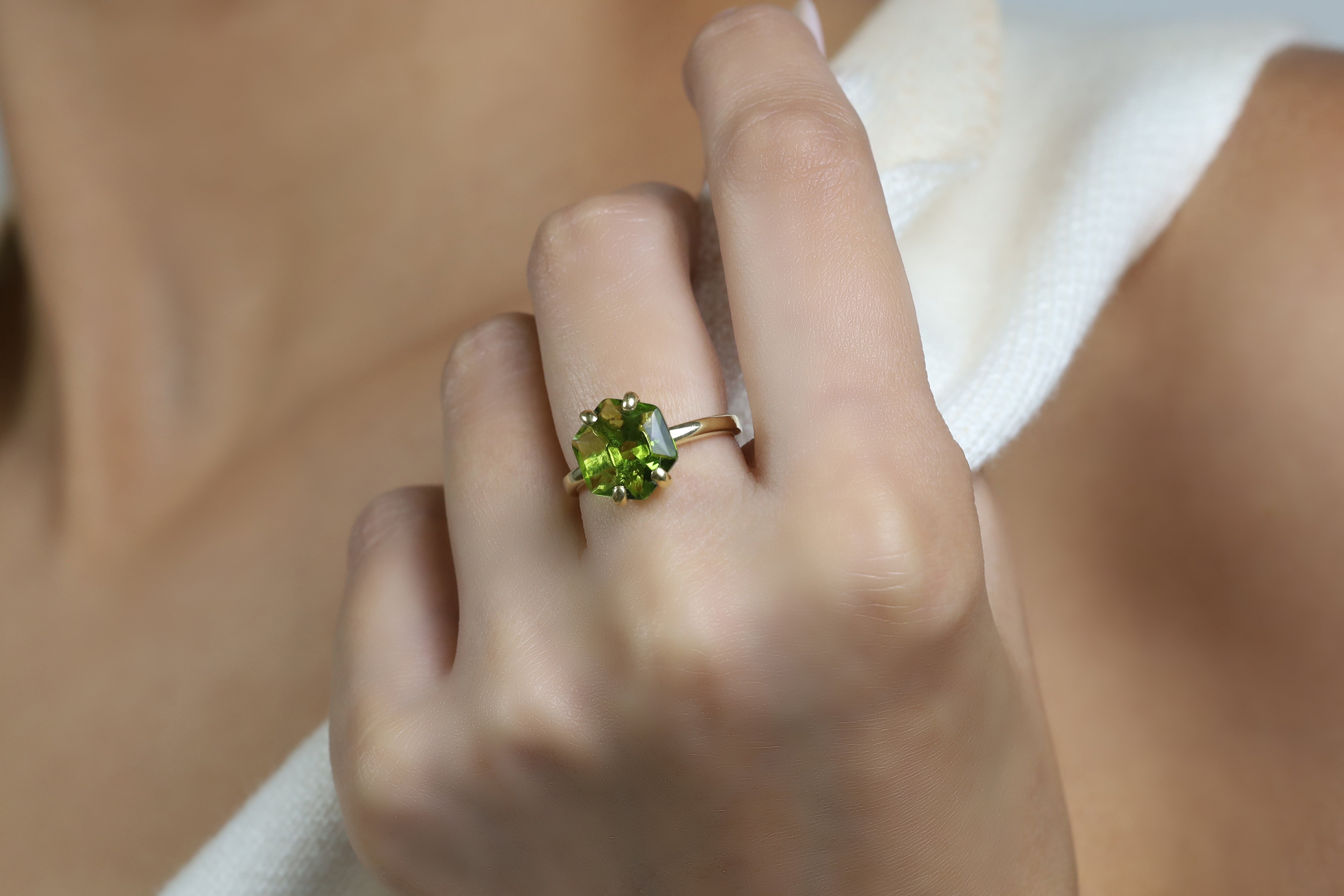 Rose Gold Peridot Hexagon Ring Rings Anemone Unique