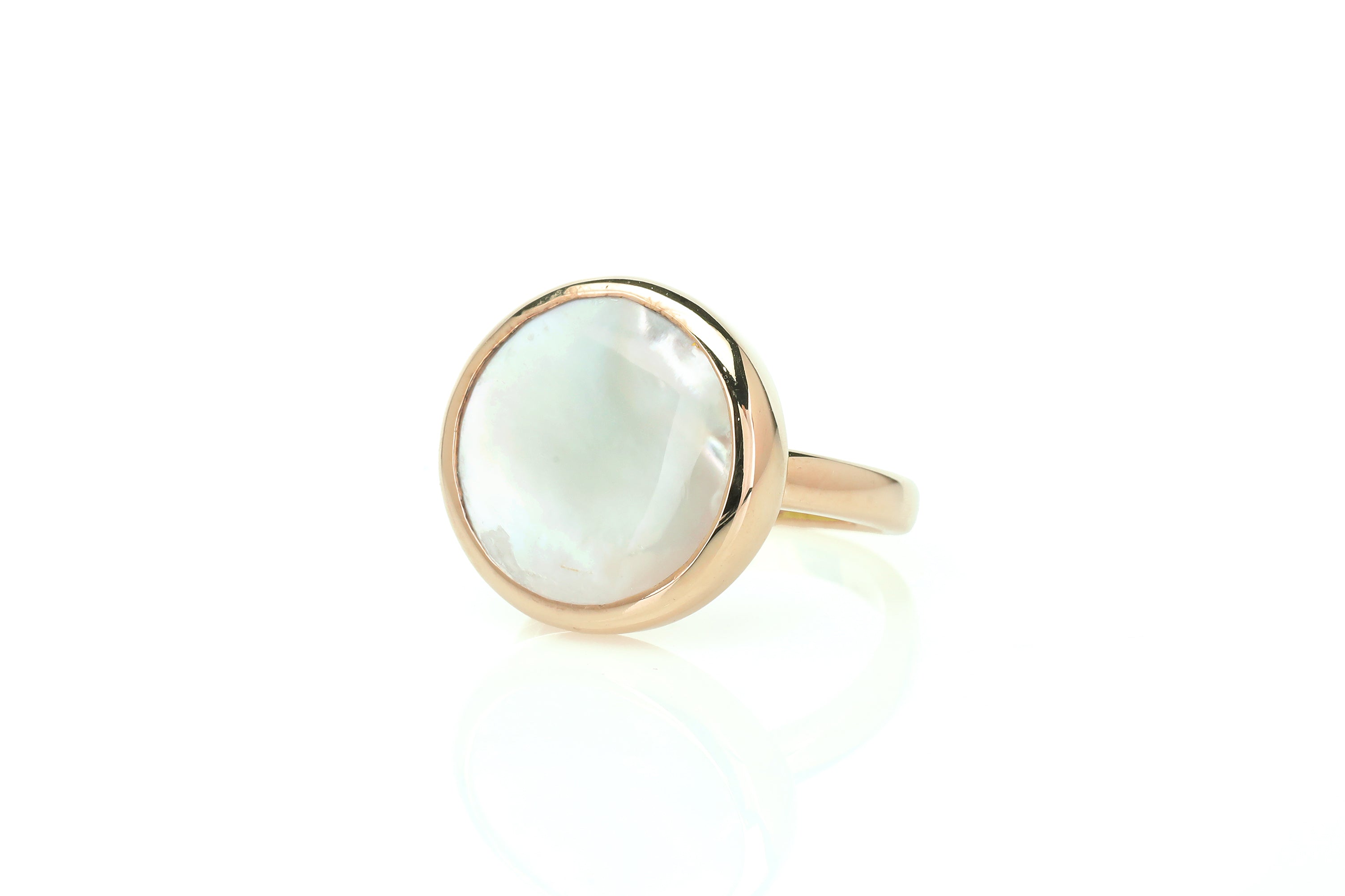 Mother of Pearl Bezel Set Gold Ring Rings Anemone Limited