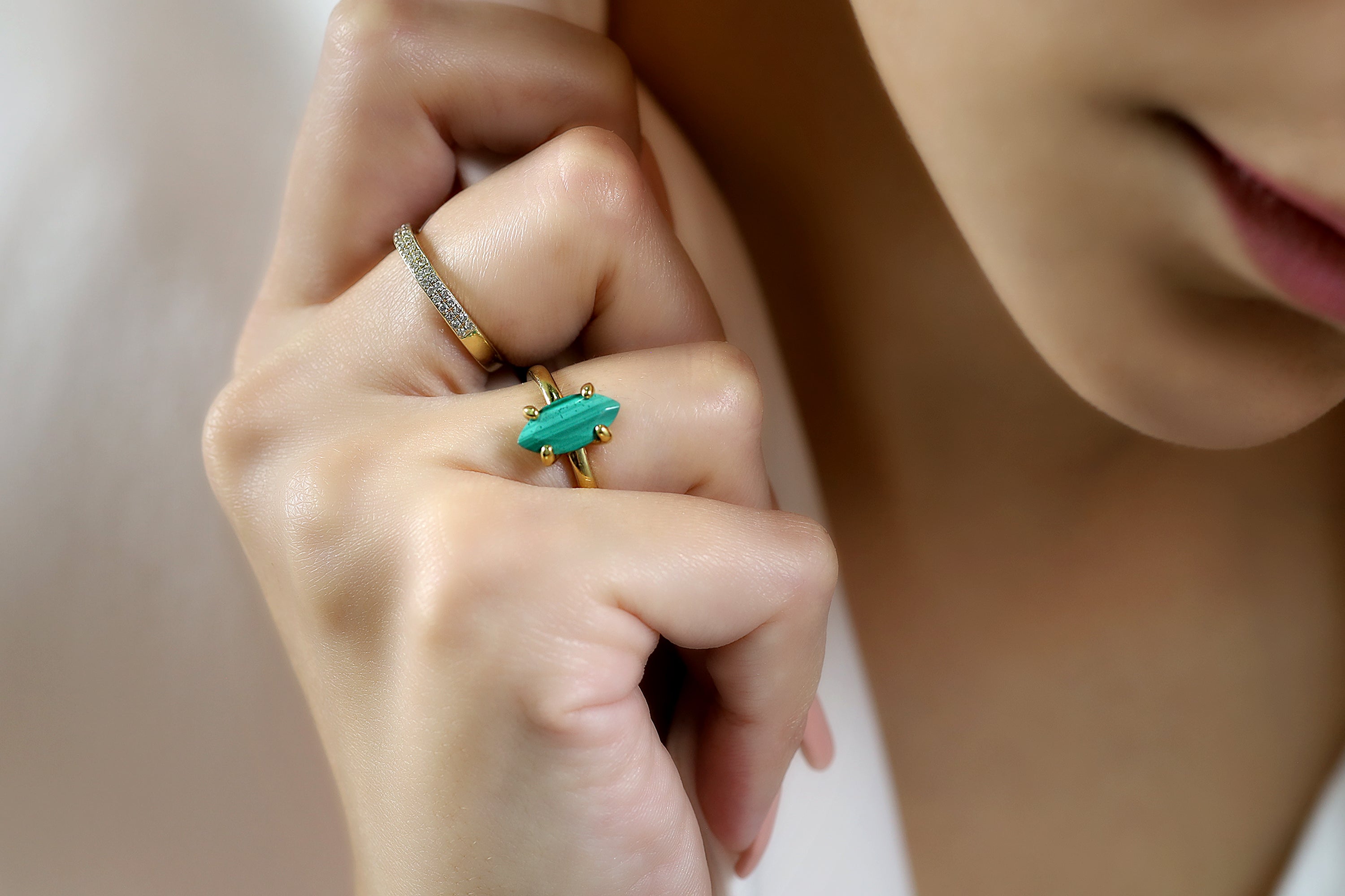 Marquise Malachite Ring in 14k Yellow Gold Rings Anemone Unique