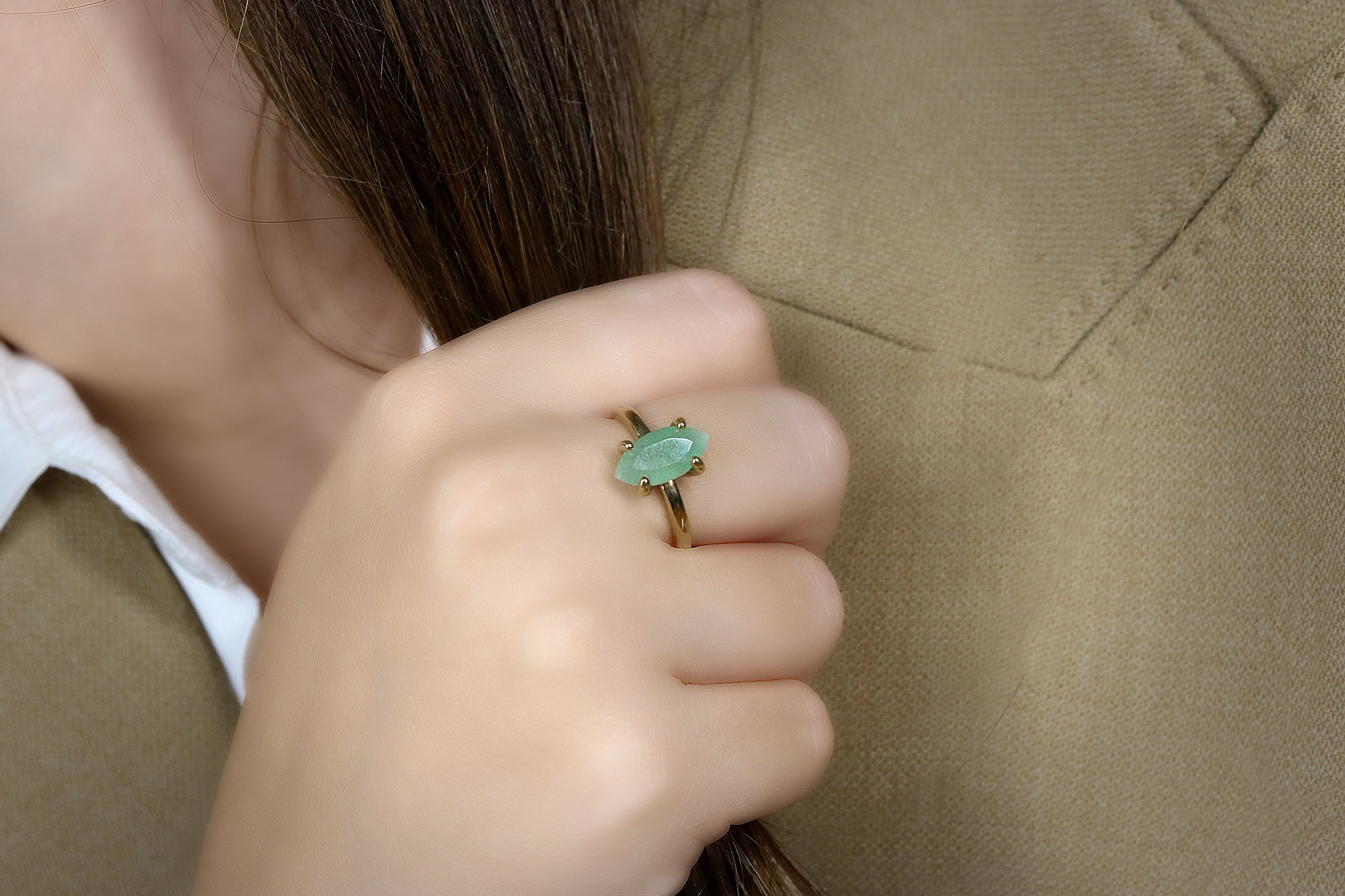 Alluring Green Aventurine Ring in Gold Rings Anemone Unique