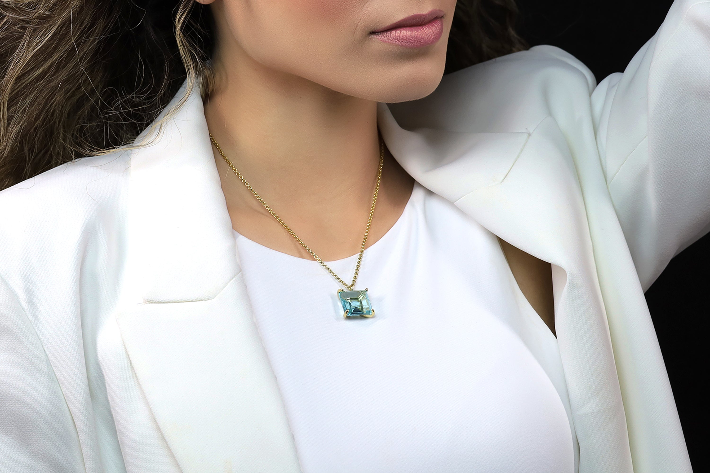 Blue Topaz Square Pendant Necklace in Gold necklaces Anemone Jewelry