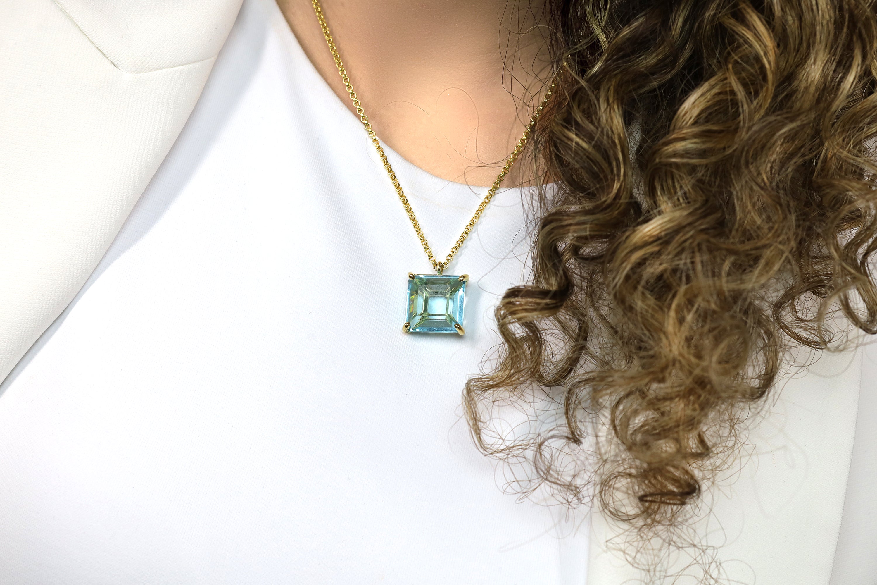 Blue Topaz Square Pendant Necklace in Gold necklaces Anemone Jewelry