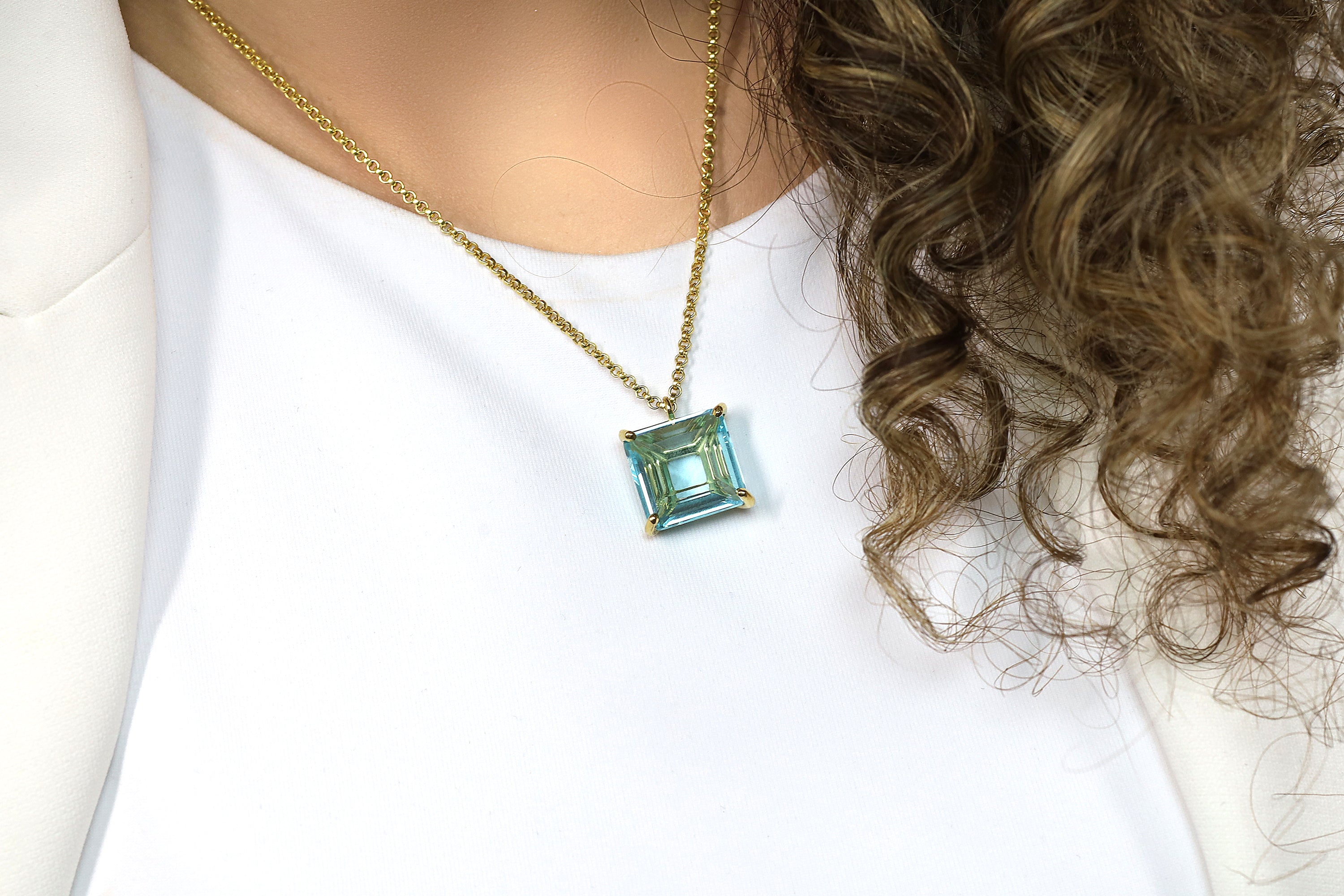 Blue Topaz Square Pendant Necklace in Gold necklaces Anemone Jewelry
