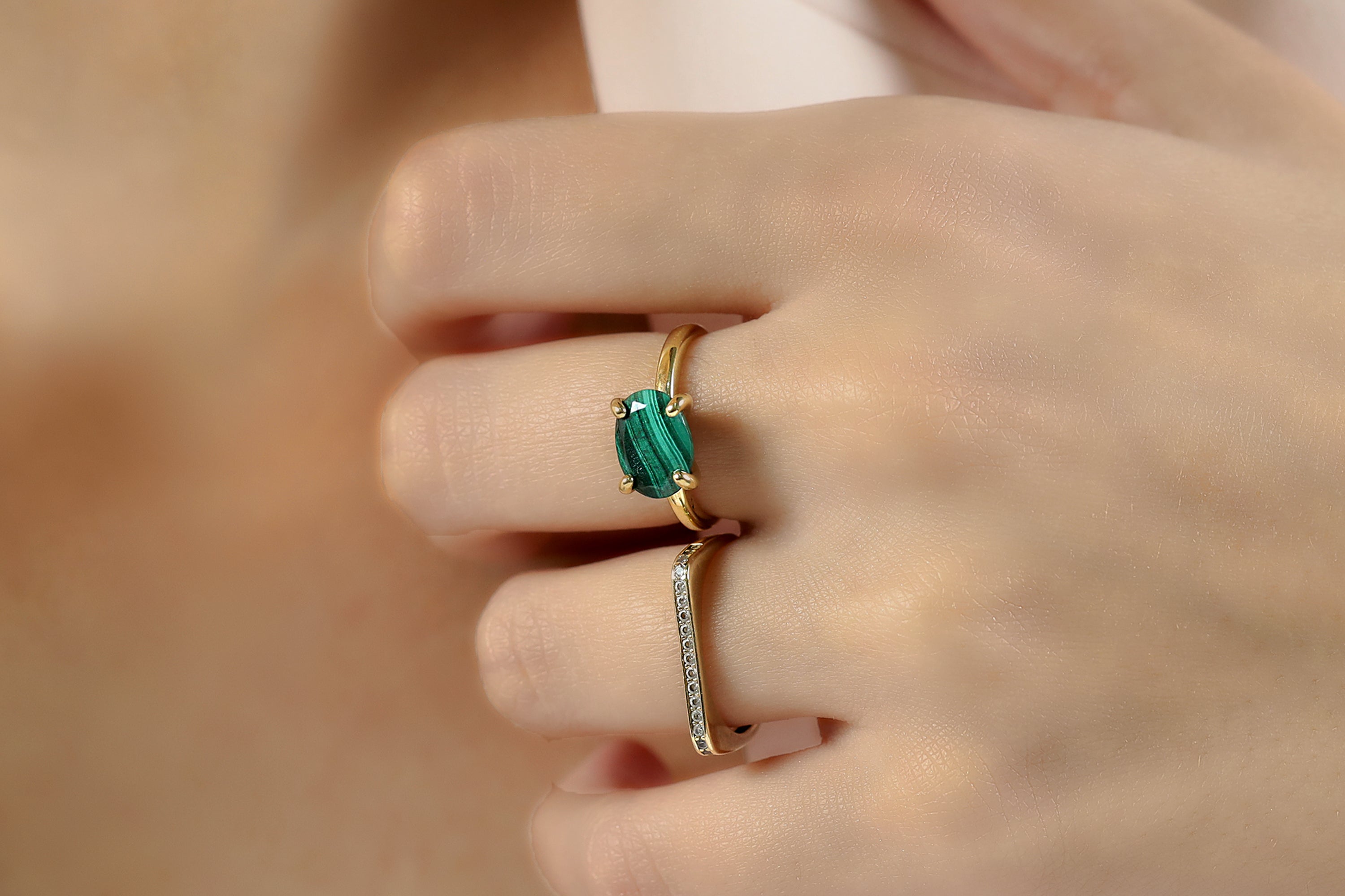 Green Malachite Gold Banded Ring Rings Anemone Unique