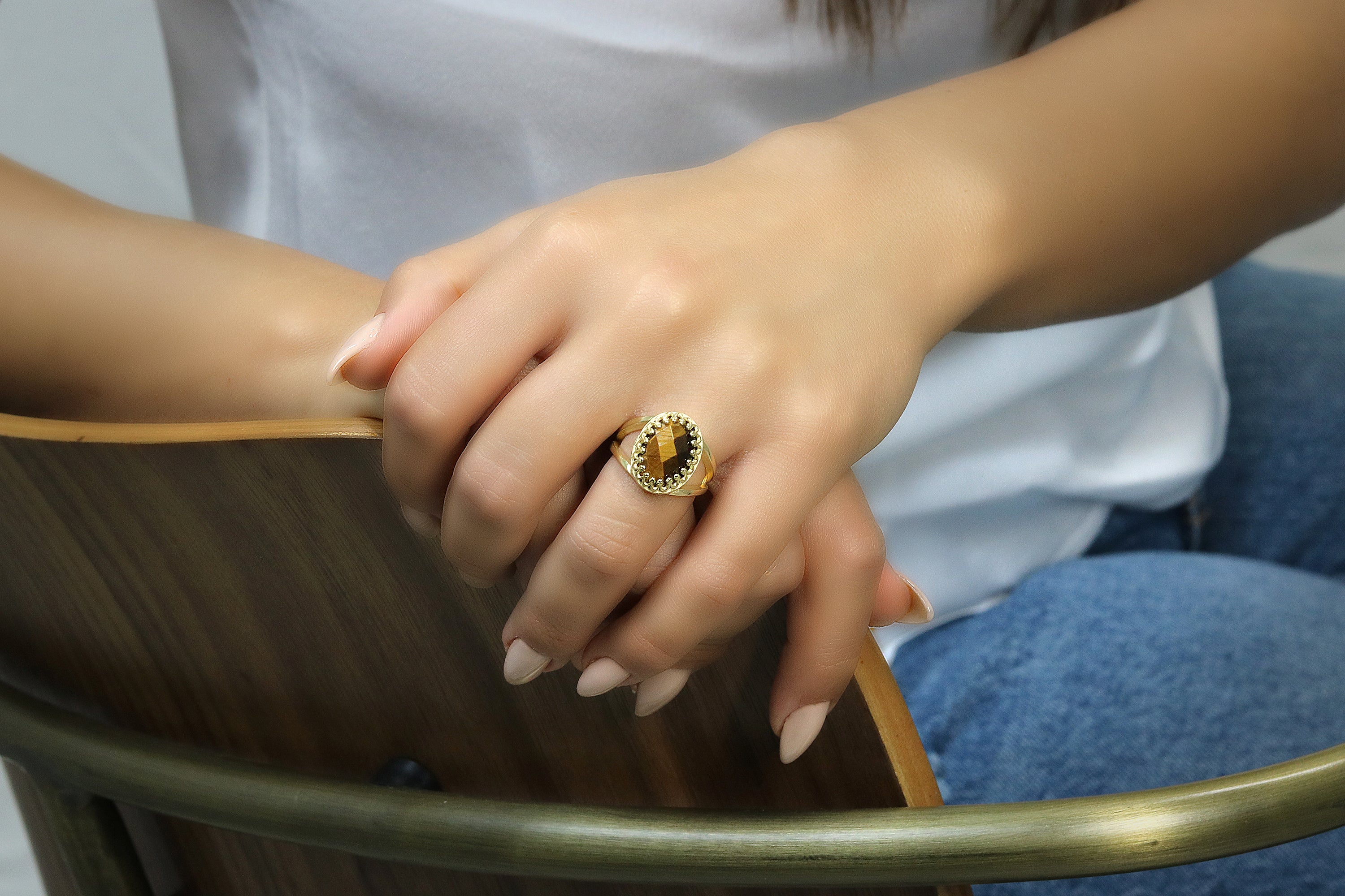 Tiger Eye in 925 Sterling Silver Ring Rings Anemone Jewelry