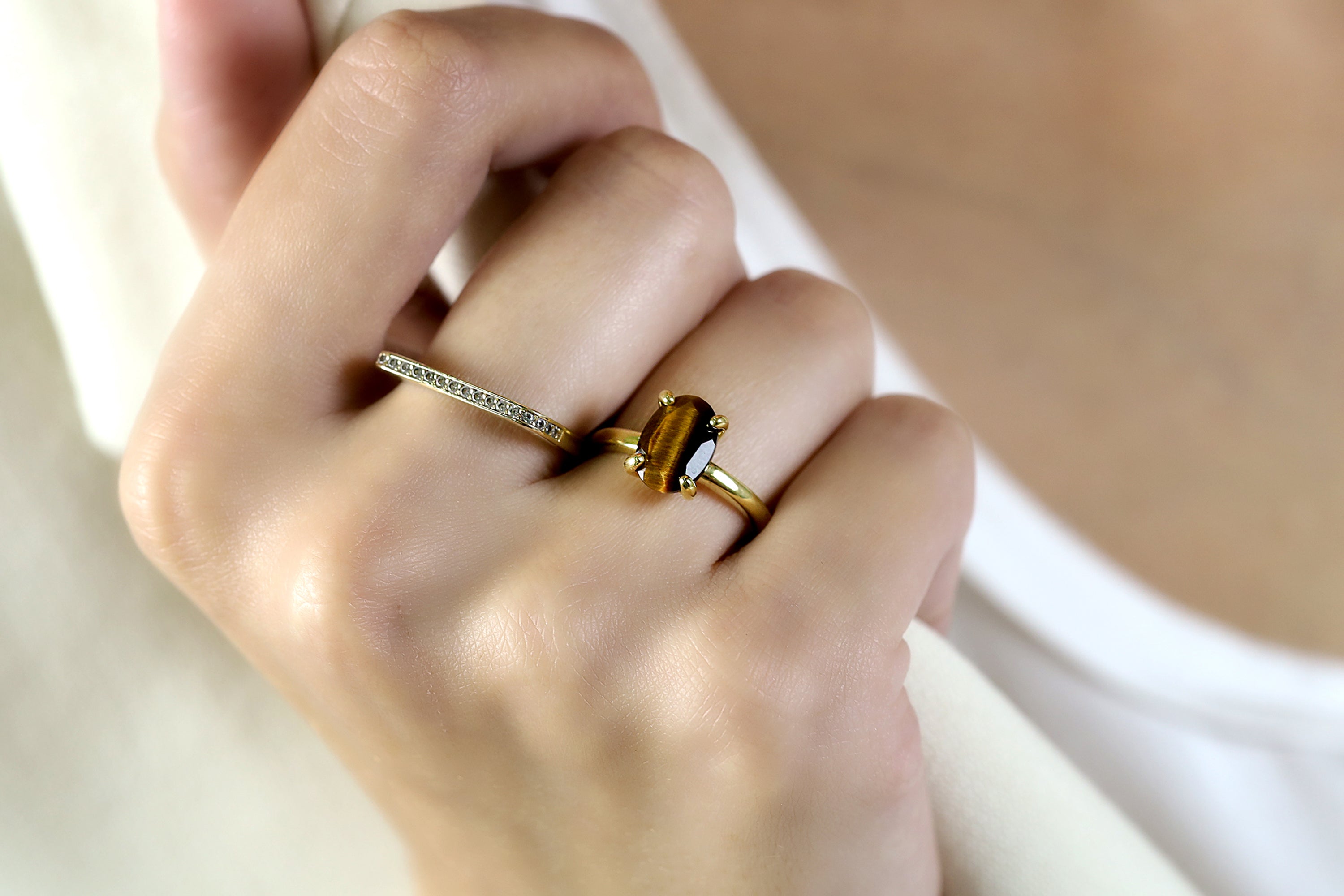 Unique Oval Tiger Eye Gemstone Ring in Gold Rings Anemone Unique
