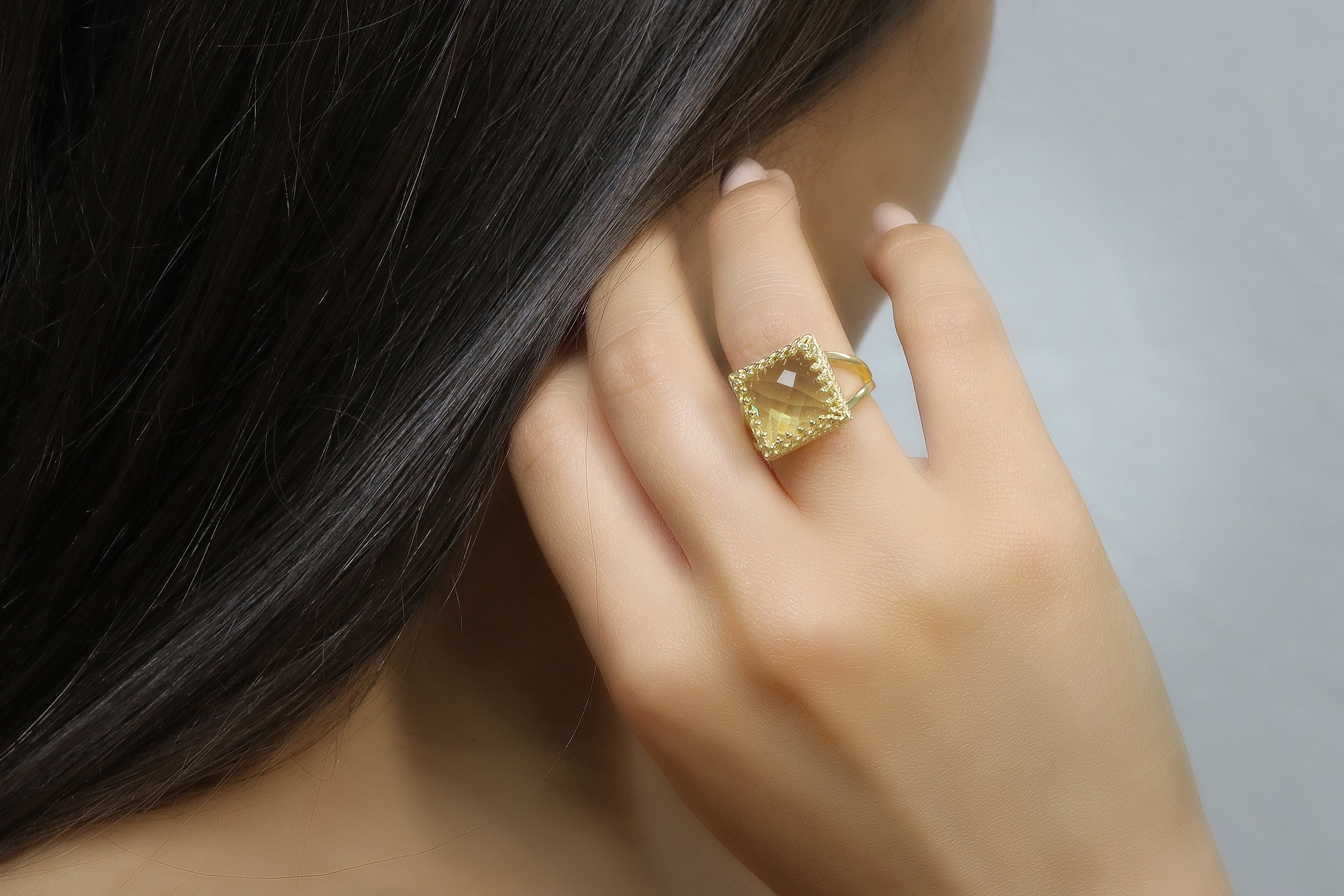 Lemon Quartz 925 Sterling Silver in Prong Setting Rings Anemone Jewelry