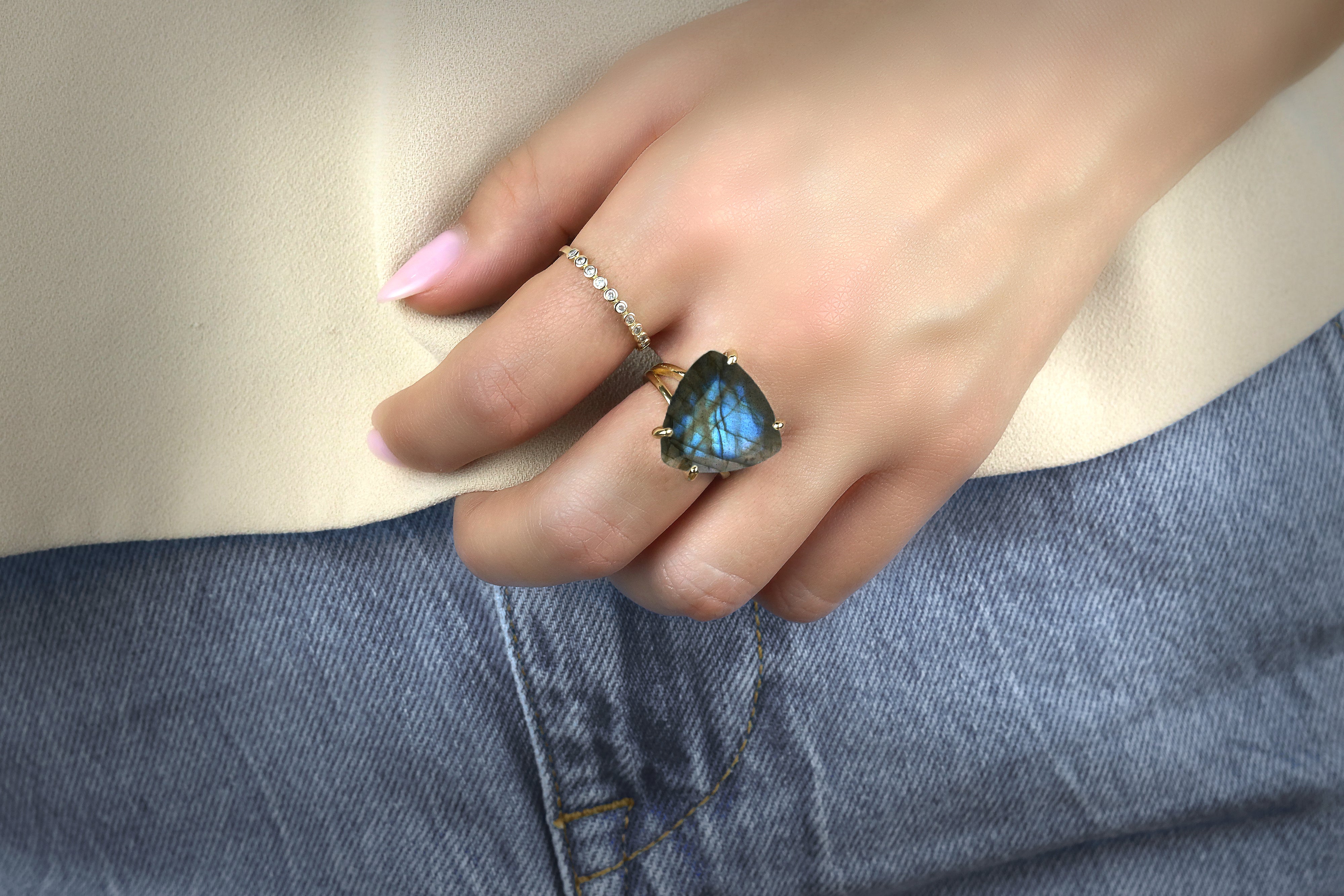 Labradorite Rings in 14k Rose Gold-filled Ring Band Rings Anemone Jewelry