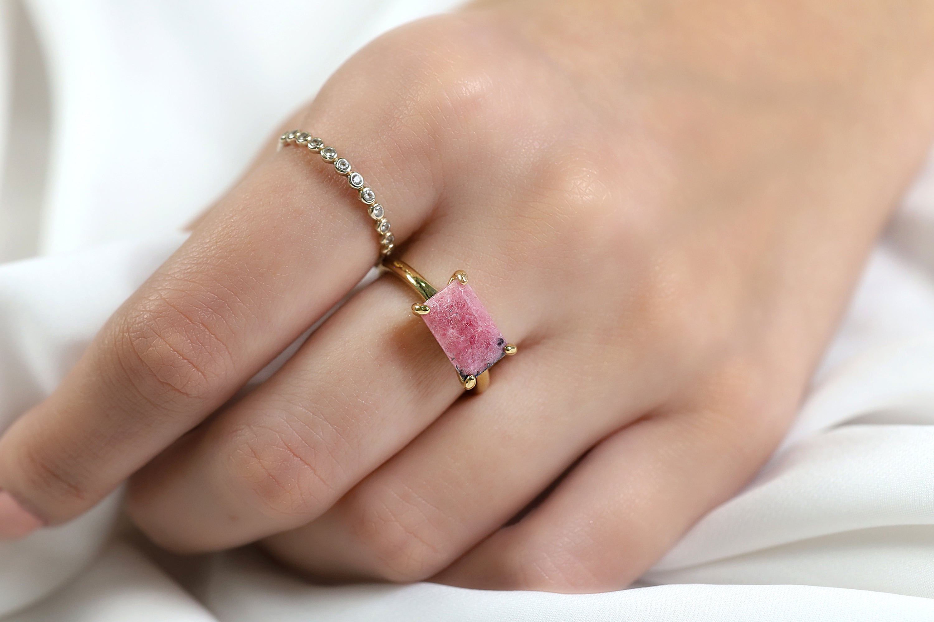Statement Rectangle Rhodonite Crystal Sterling Silver Ring Rings Anemone Unique