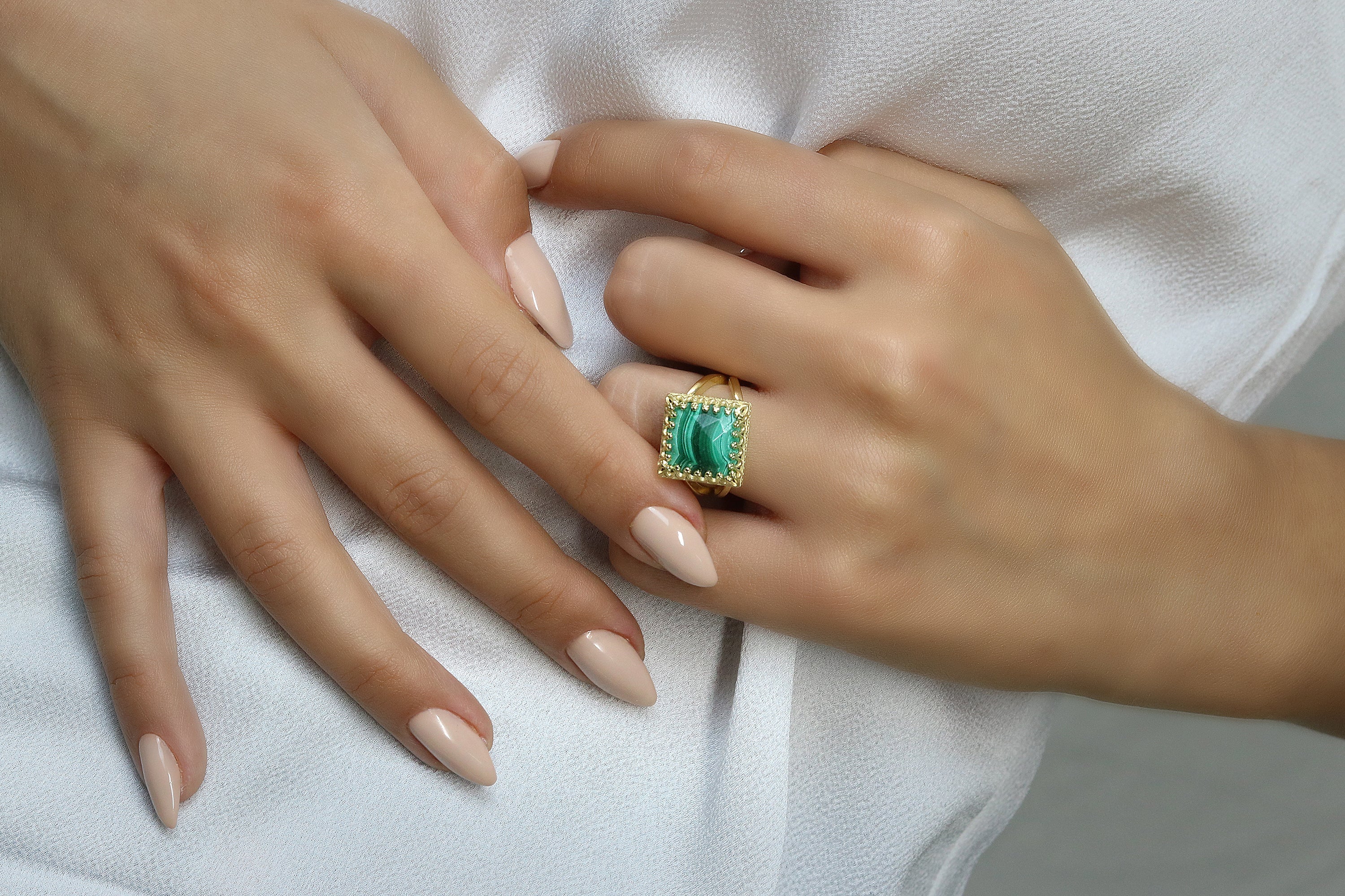 Handmade 14k Rose Gold Malachite Stone Ring Rings Anemone Jewelry