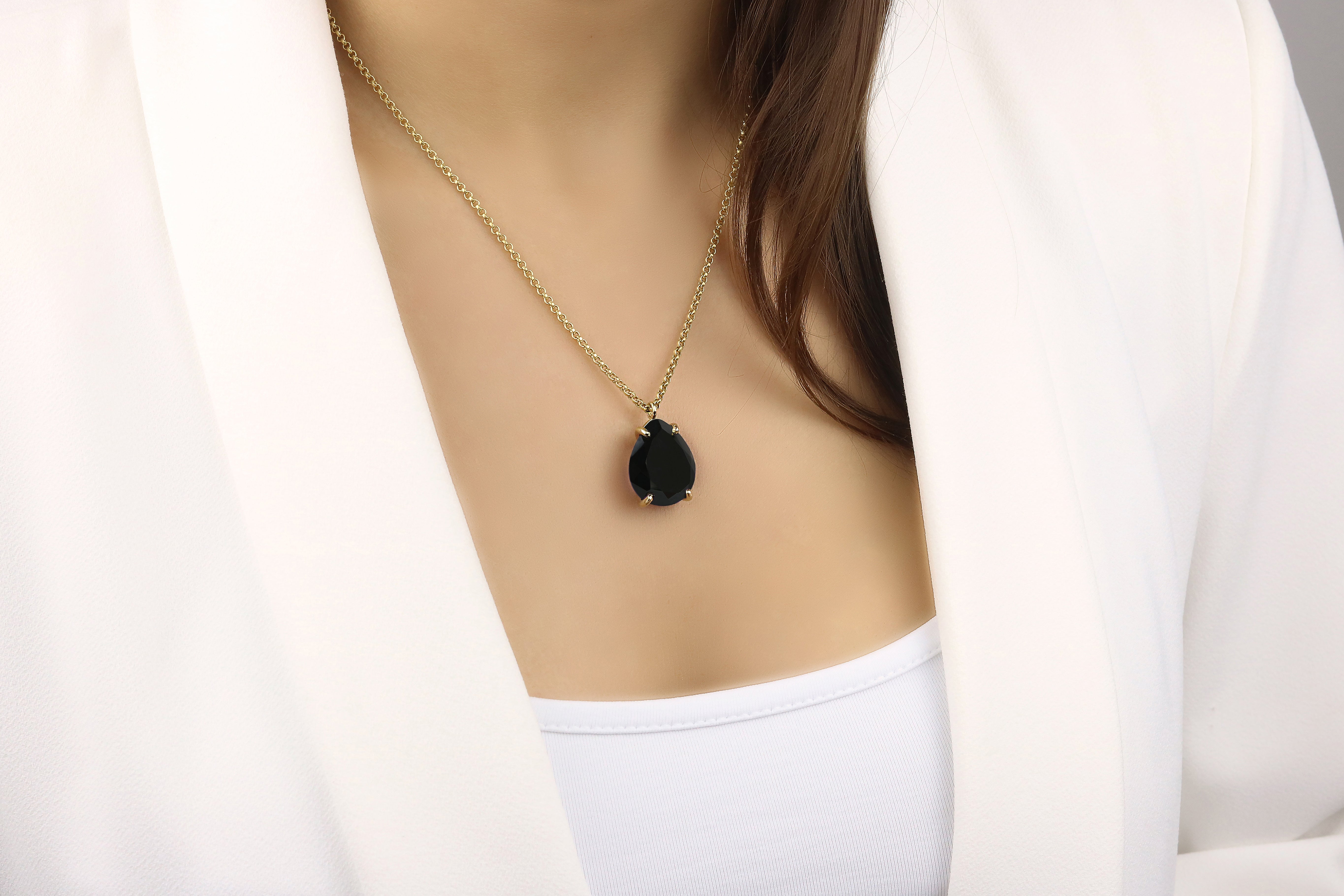 Black Onyx 14k Gold Necklace necklaces Anemone Jewelry