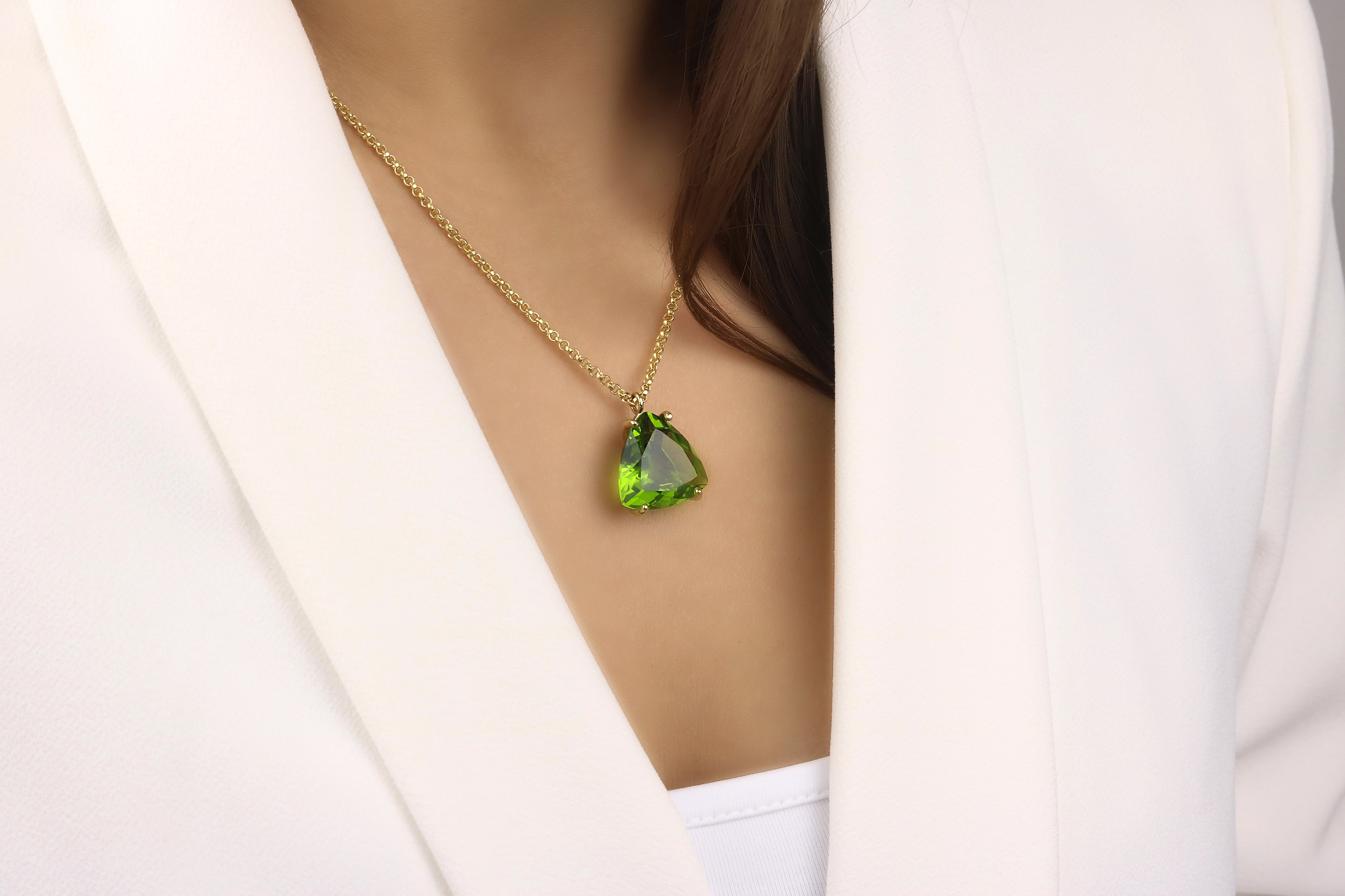 Brilliant Trillion Peridot Necklace in Sterling Silver necklaces Anemone Jewelry