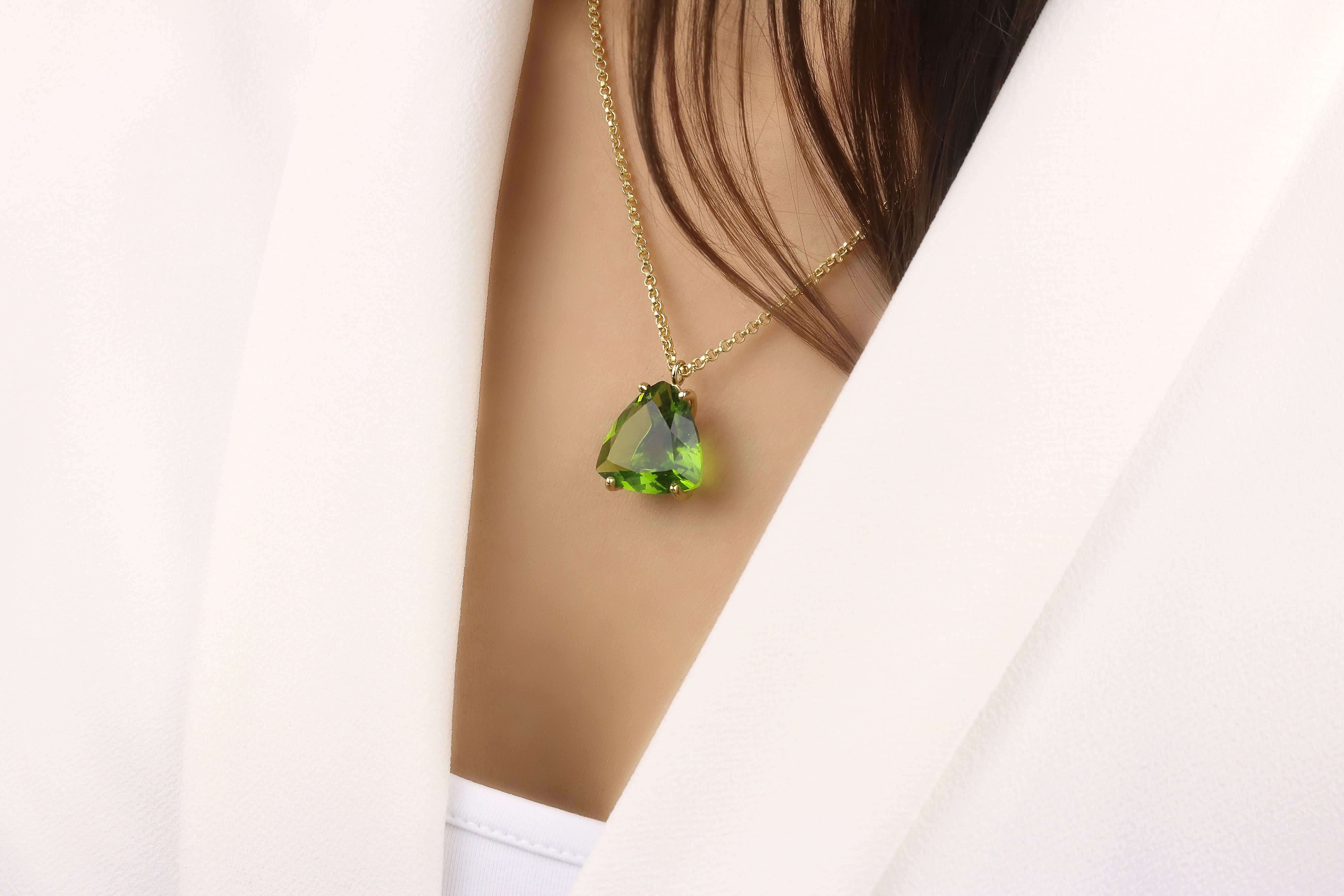Brilliant Trillion Peridot Necklace in Sterling Silver necklaces Anemone Jewelry