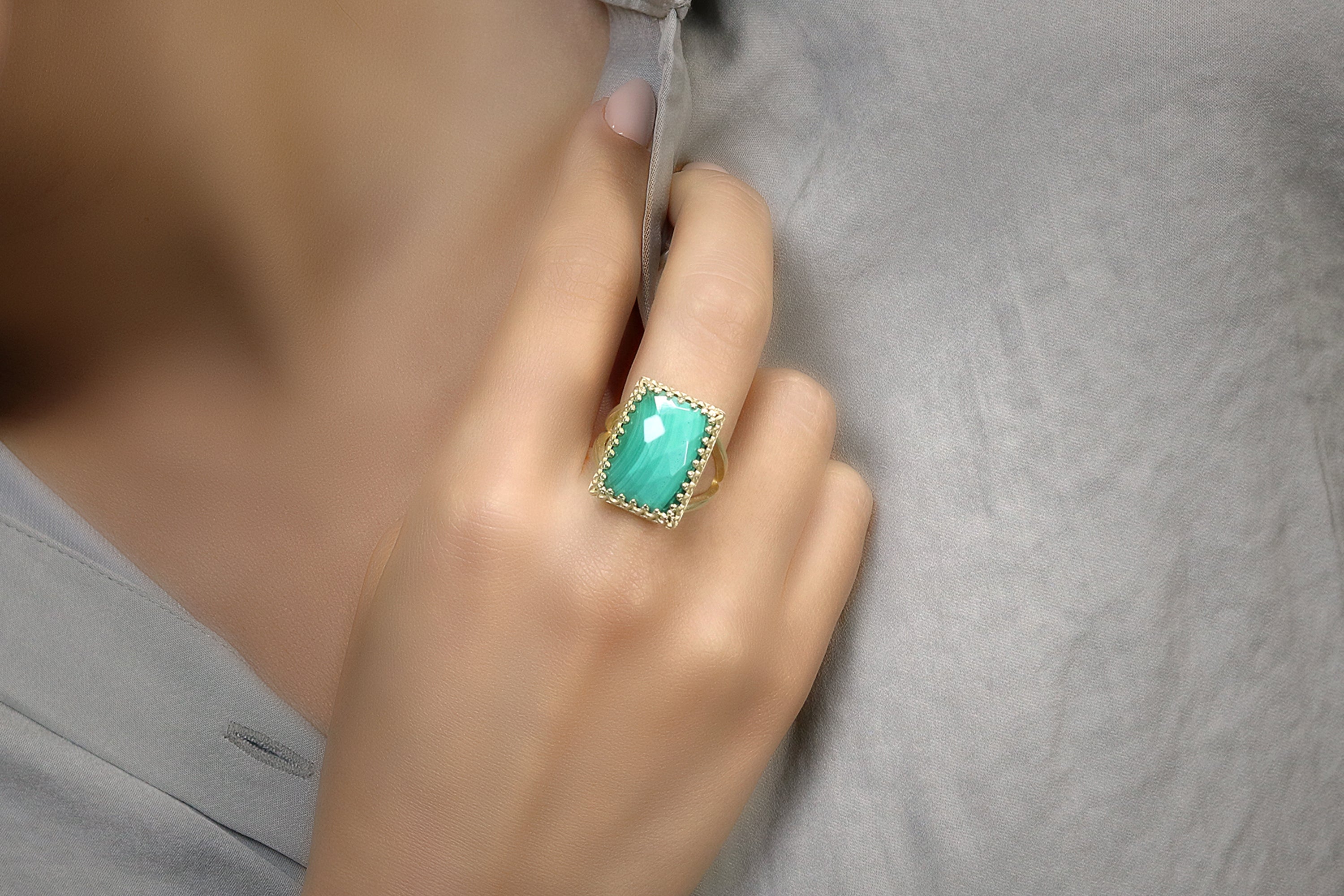 Green Malachite Stone in 925 Sterling Silver Rings Anemone Jewelry