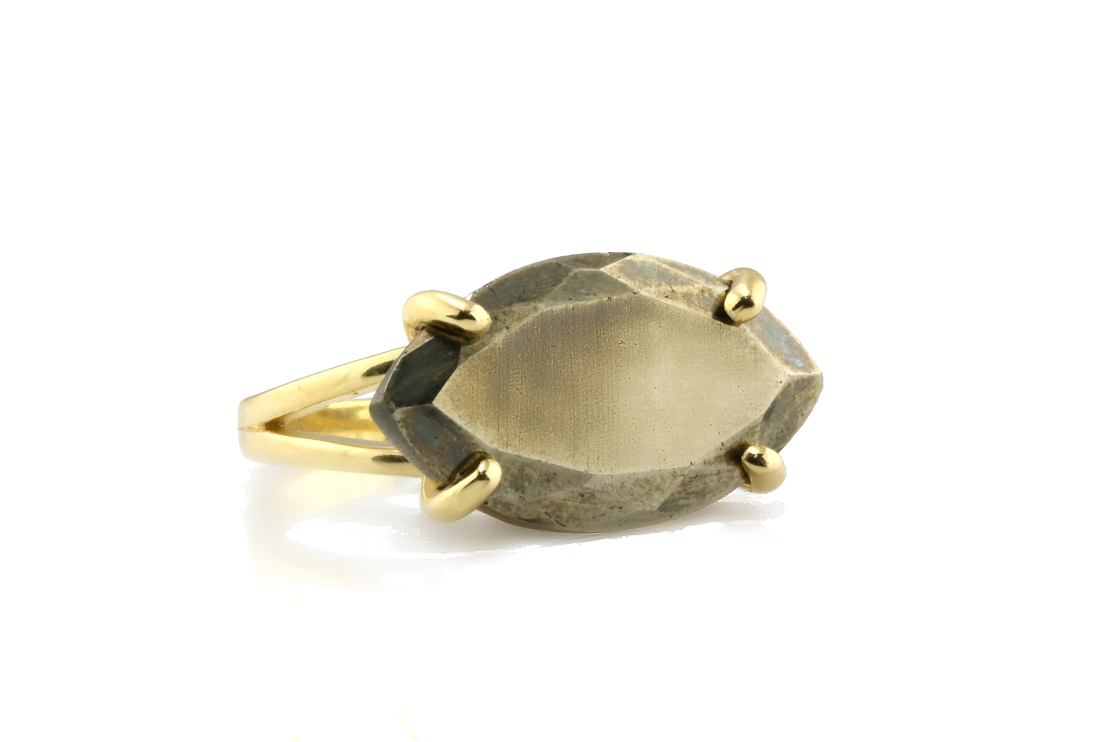 Iron Pyrite Statement Marquise Cut Ring in 14k Gold Filled Rings Anemone Jewelry