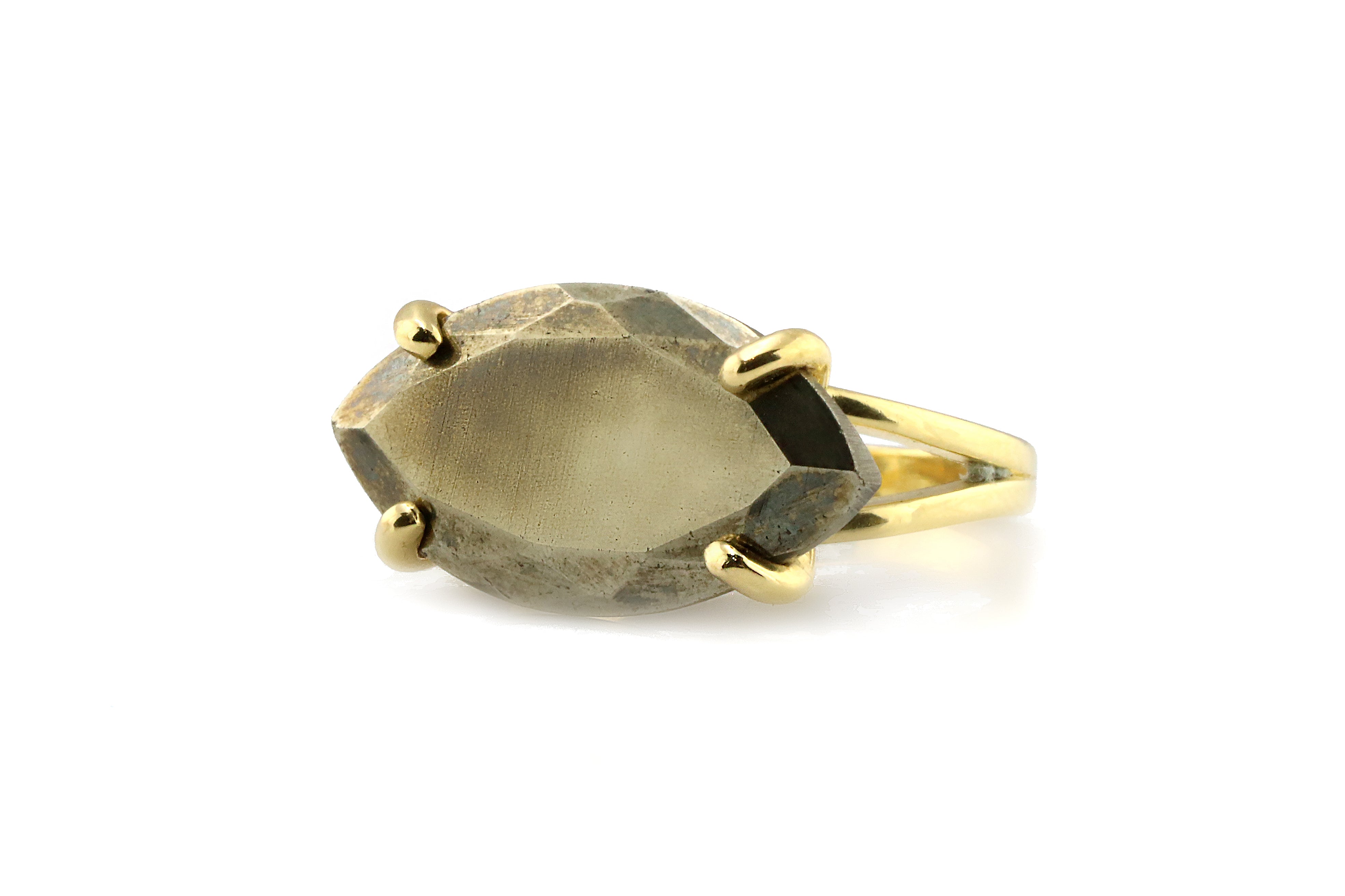 Iron Pyrite Statement Marquise Cut Ring in 14k Gold Filled Rings Anemone Jewelry