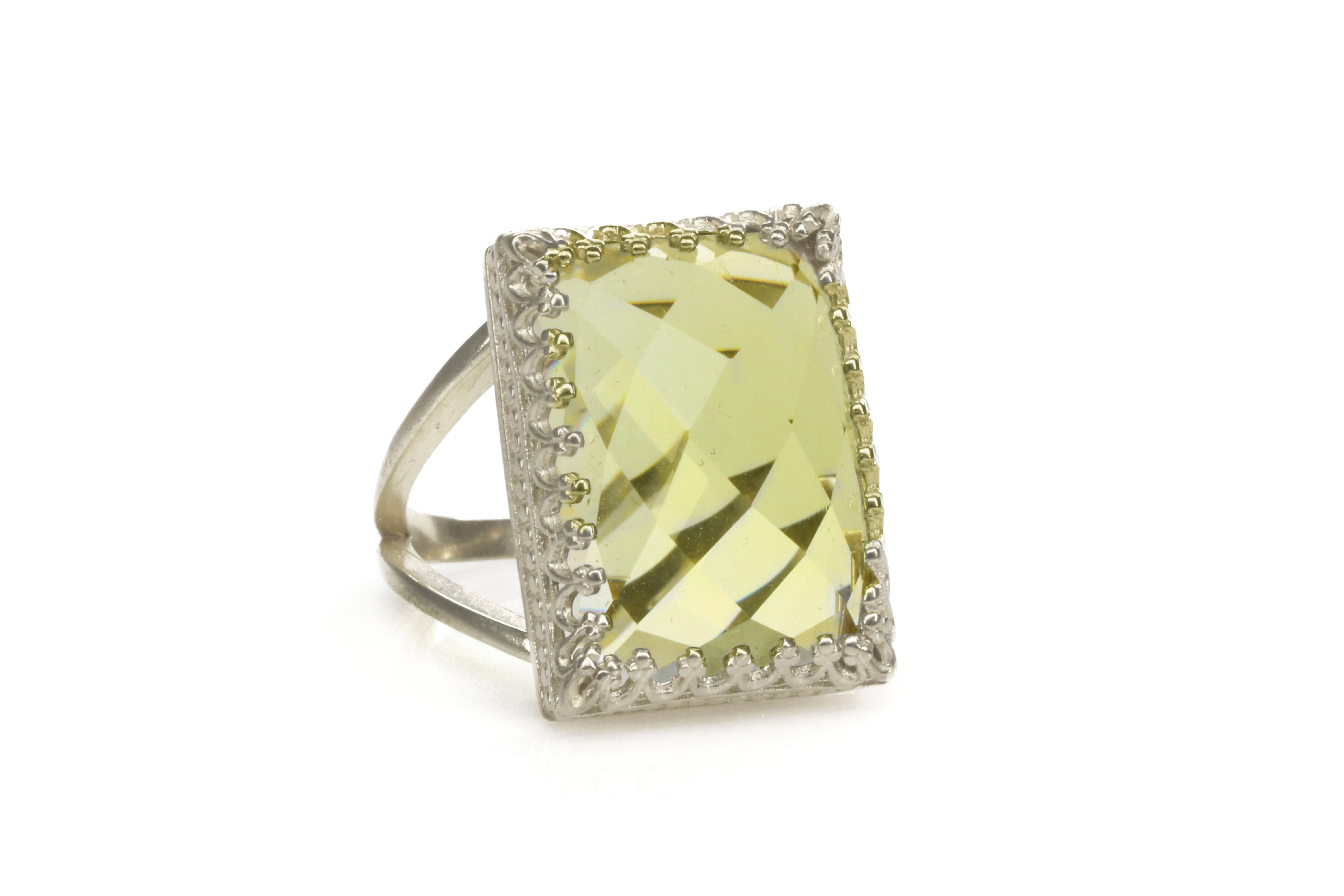 Elegant 925 Silver Ring Jewelry with Lemon Quartz Rings Anemone Jewelry