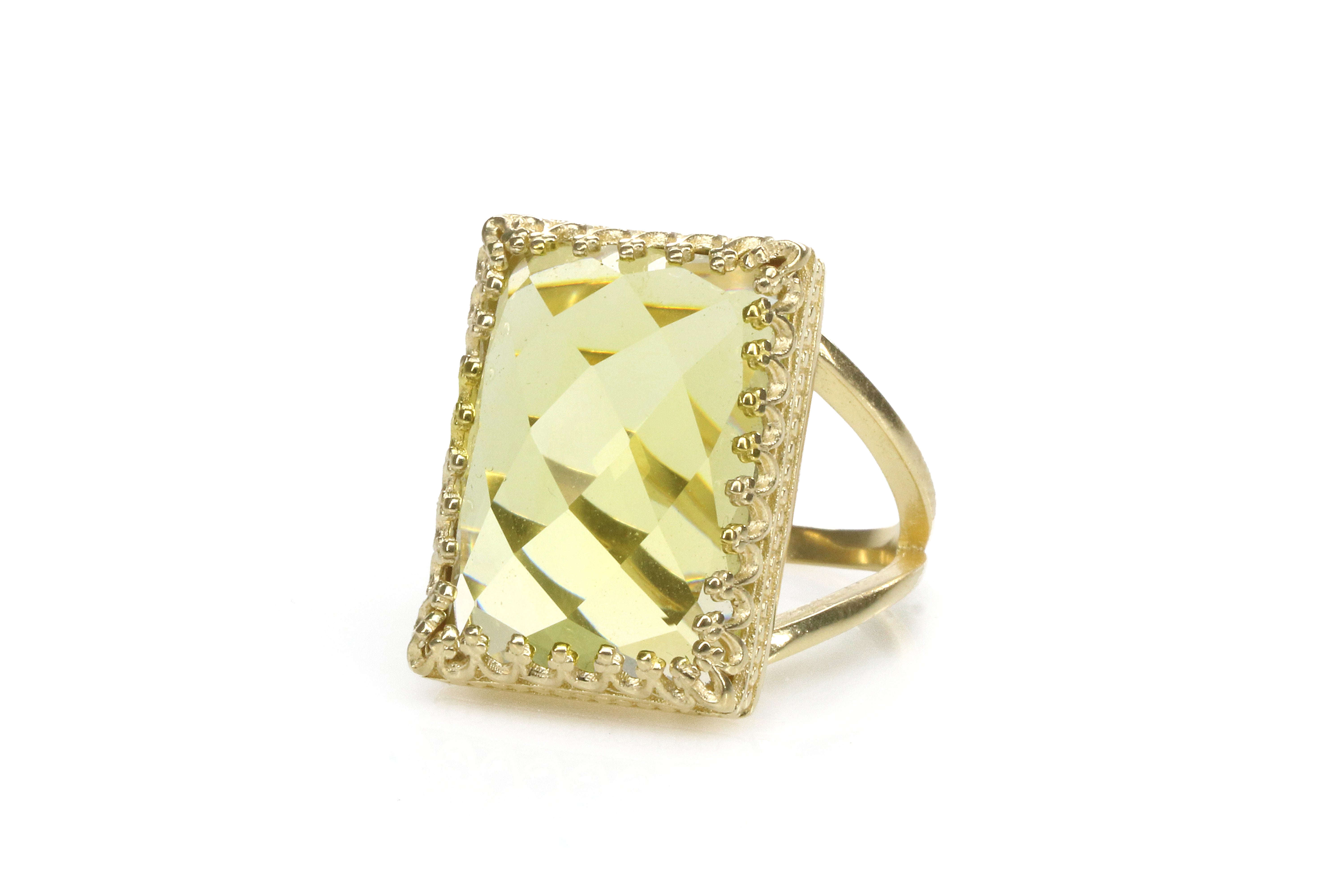 Elegant 925 Silver Ring Jewelry with Lemon Quartz Rings Anemone Jewelry