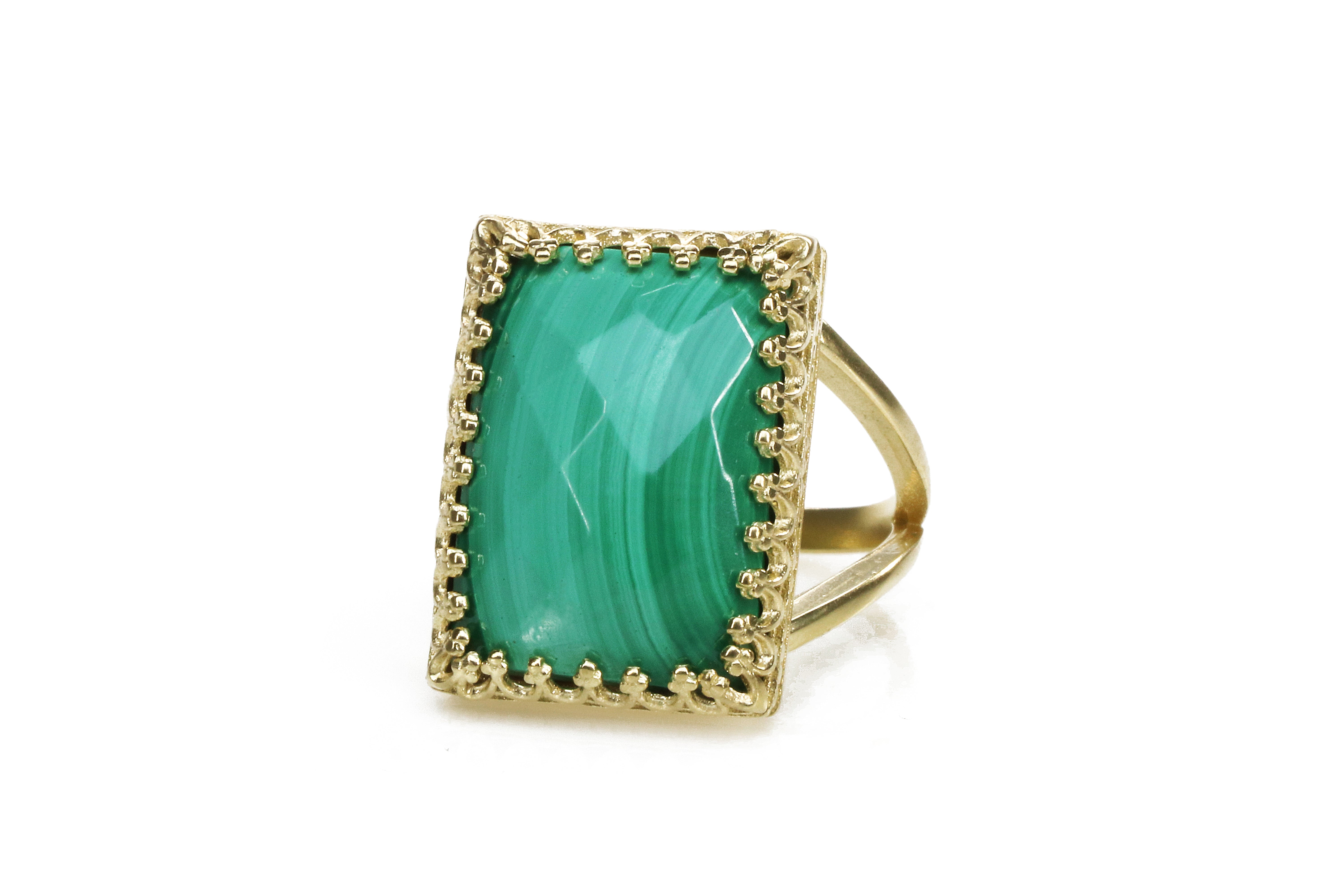 Rectangle Malachite Gemstone Ring in 14k Gold Rings Anemone Jewelry