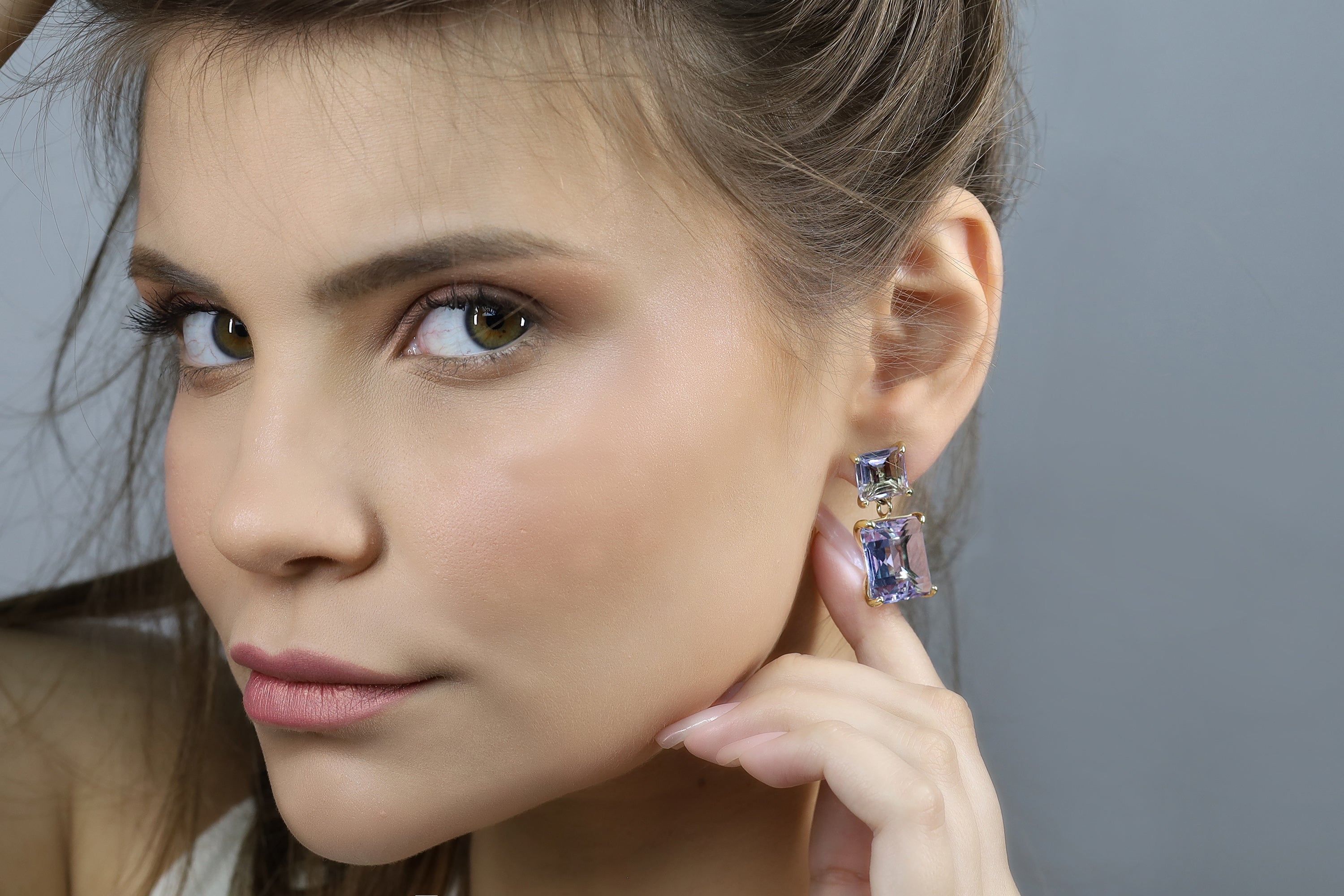 Handmade Gold Two Stone Tanzanite Dangle Earrings Earrings Anemone Jewelry