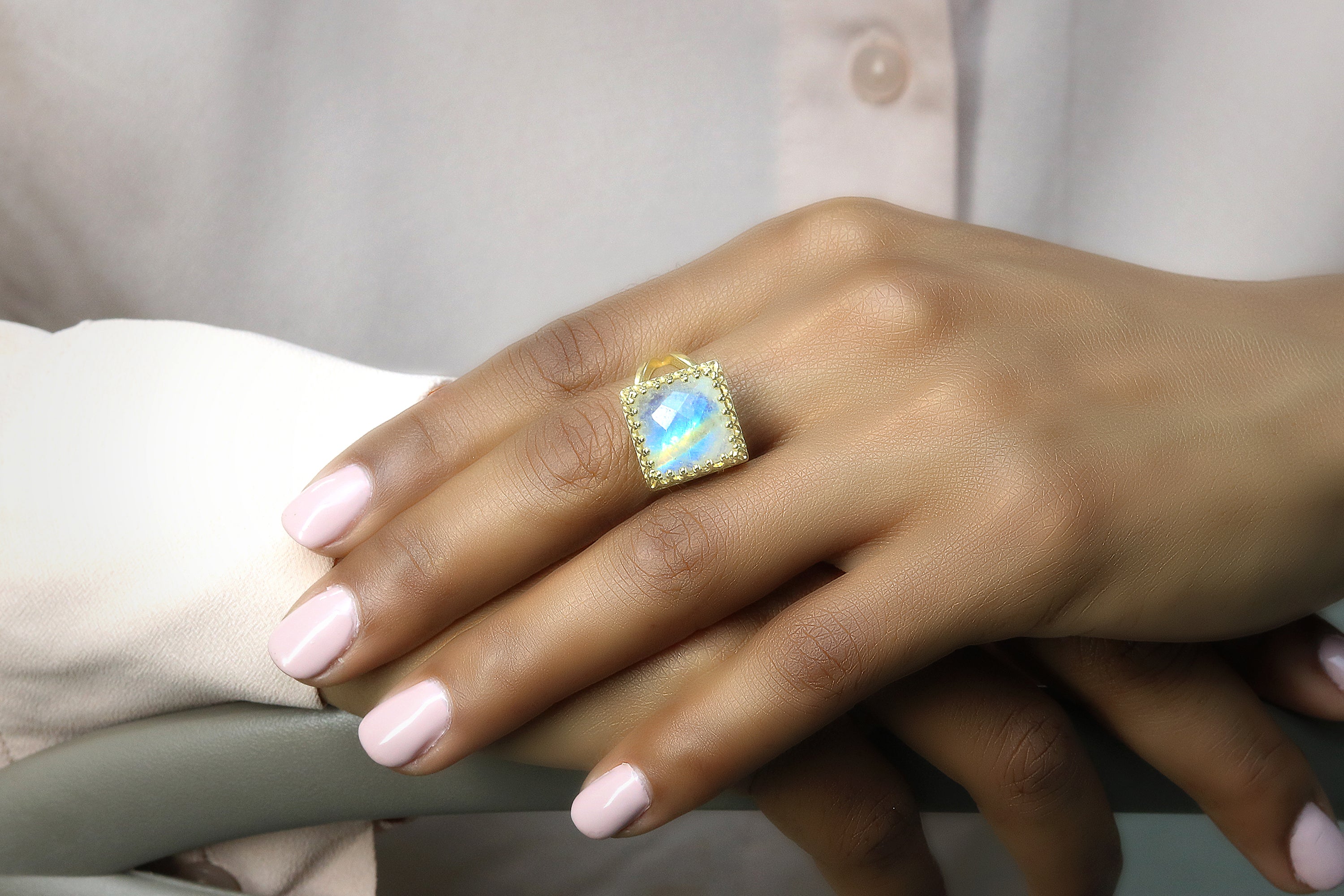 12mm Square Moonstone Gold Filled Ring Rings Anemone Jewelry