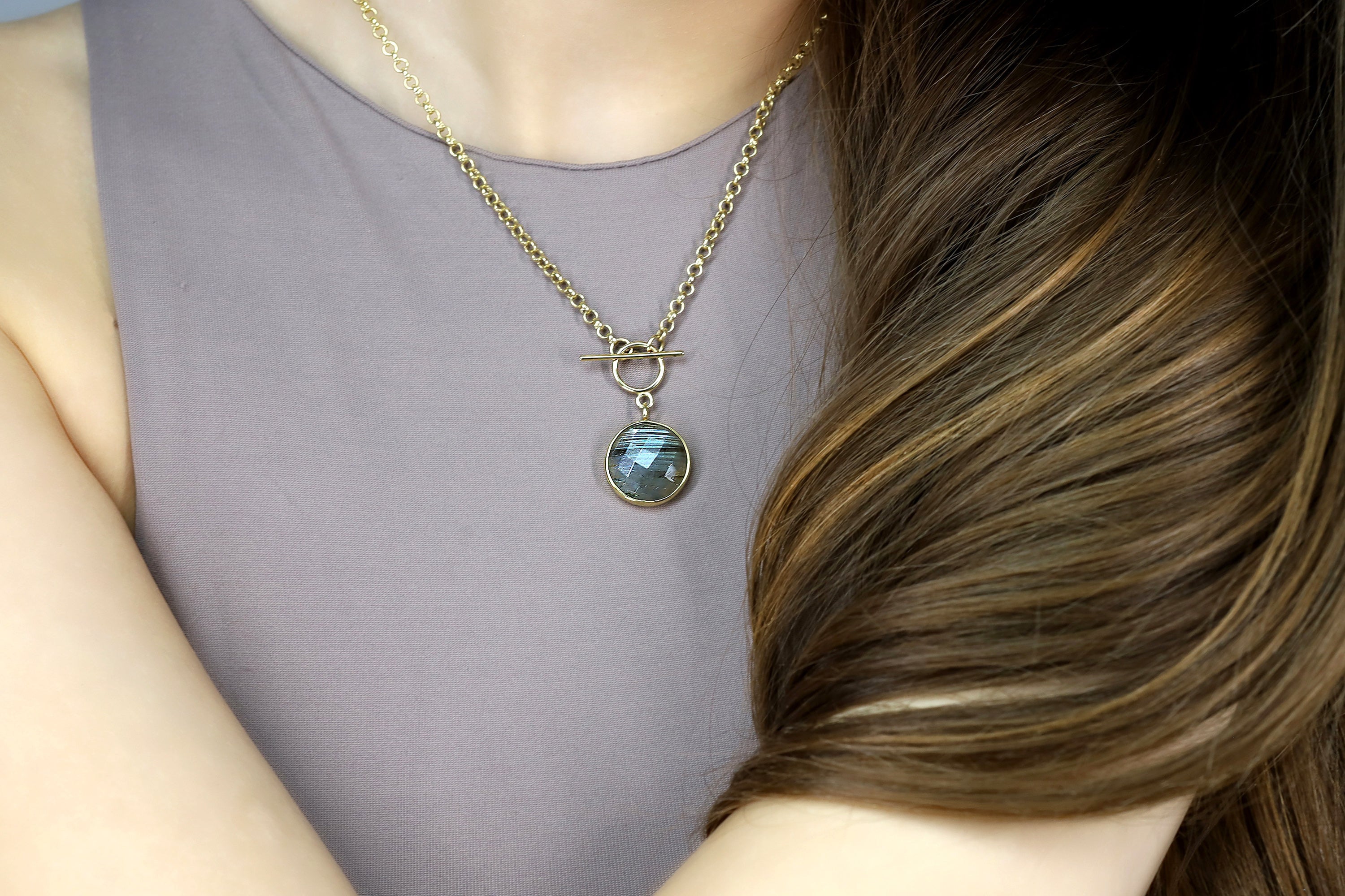 Mixed Flash Labradorite Bezel Set Toggle Clasp Gold Necklace necklaces Anemone Limited