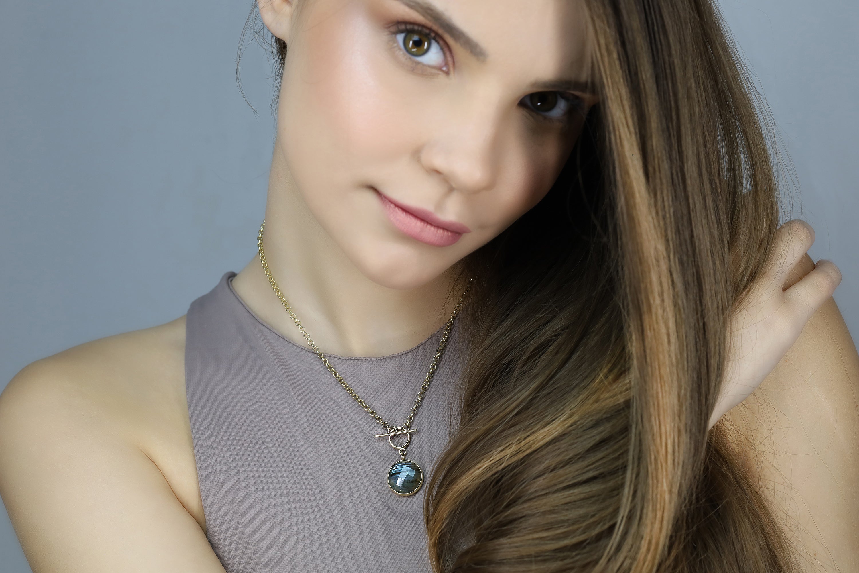 Mixed Flash Labradorite Bezel Set Toggle Clasp Gold Necklace necklaces Anemone Limited