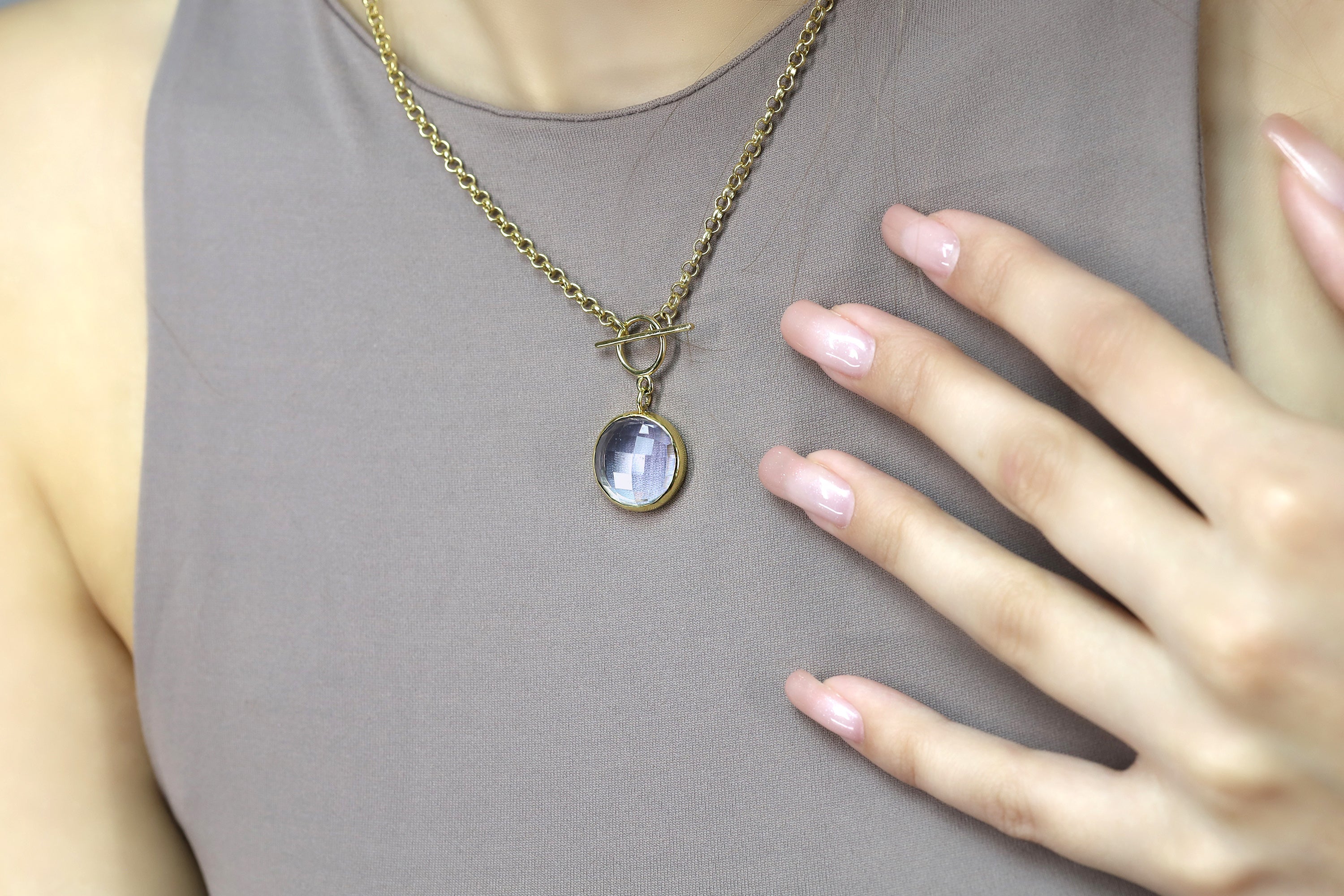 Tanzanite Toggle Gold Bezel Pendant Necklace necklaces Anemone Limited